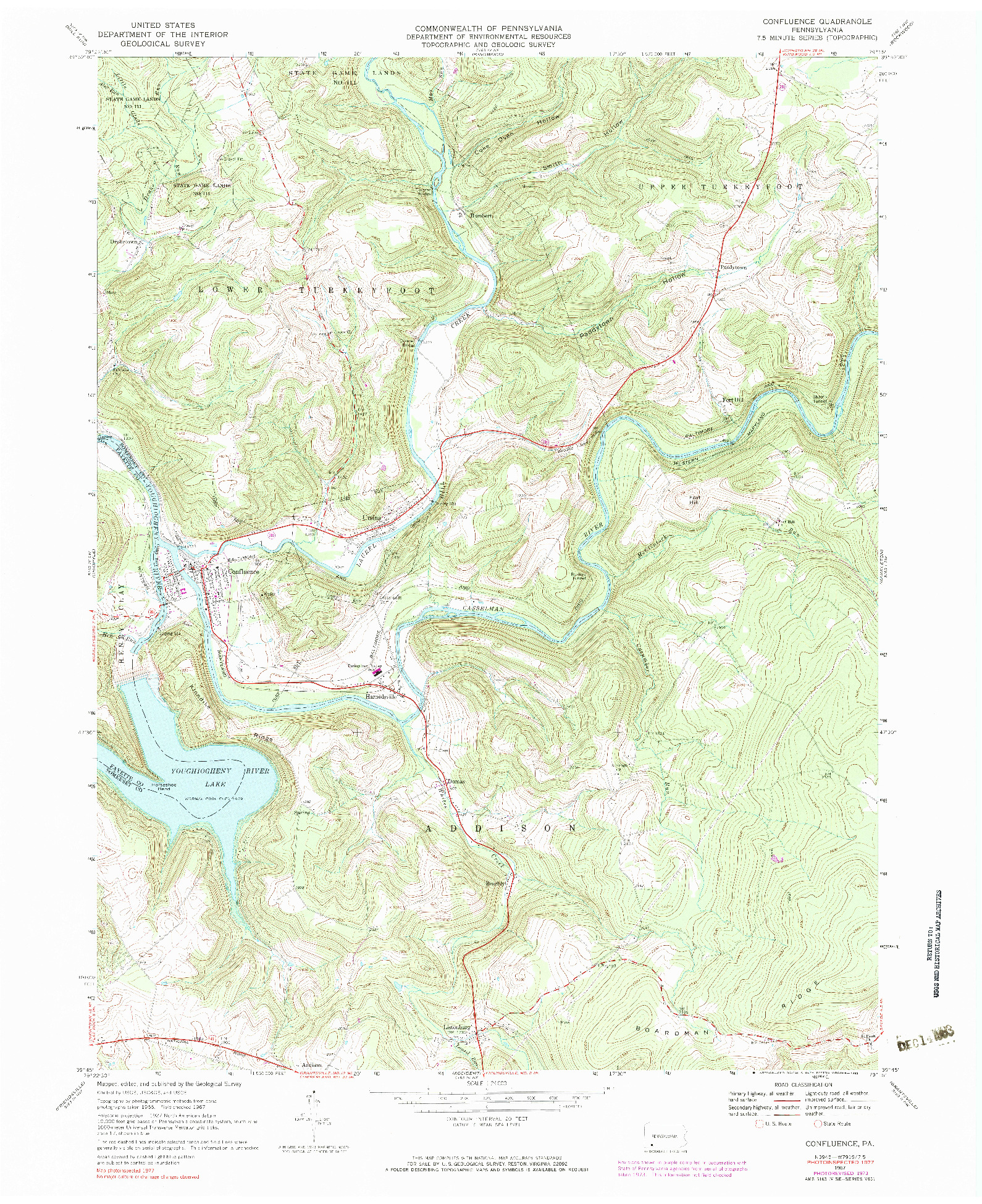 USGS 1:24000-SCALE QUADRANGLE FOR CONFLUENCE, PA 1967