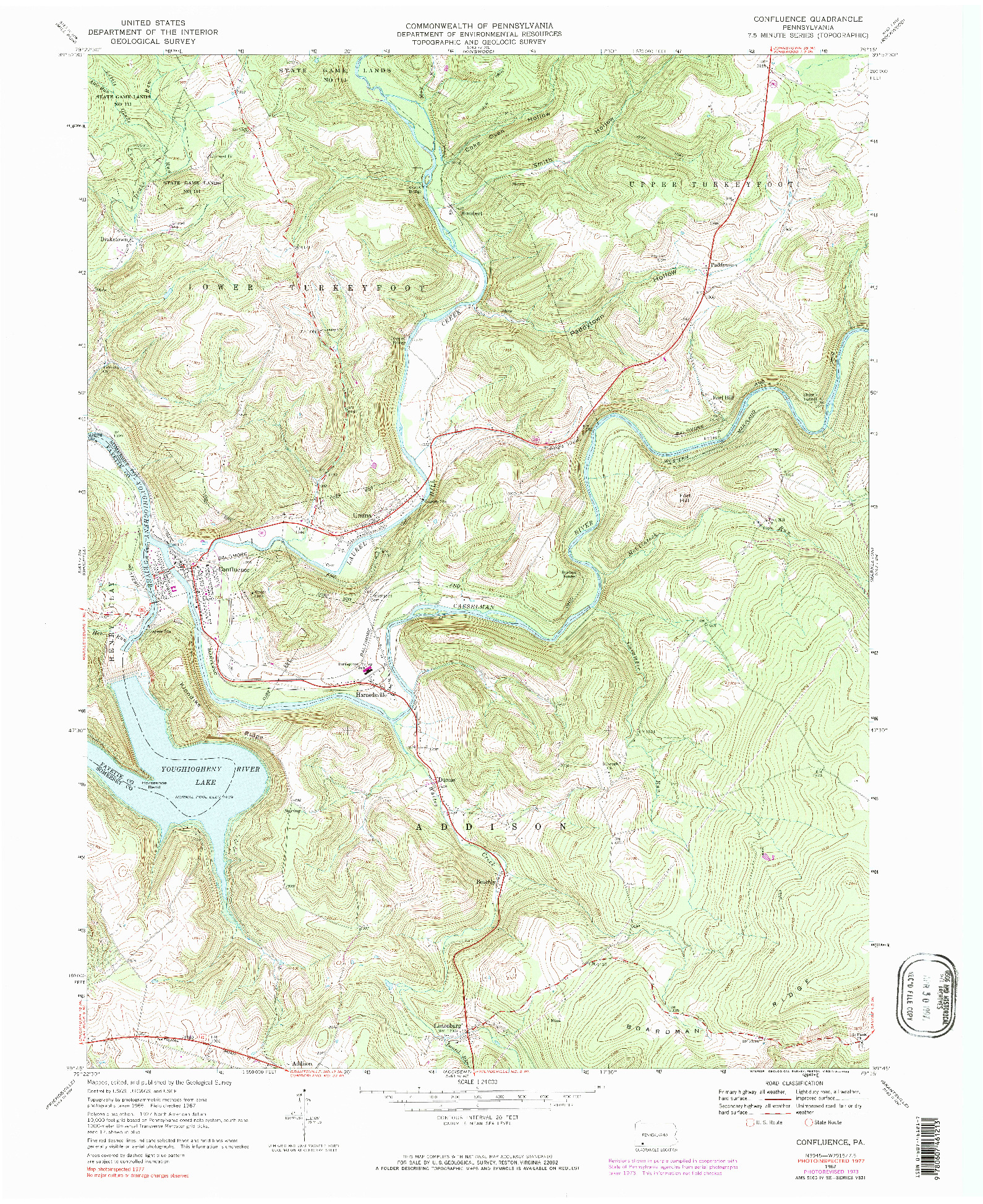 USGS 1:24000-SCALE QUADRANGLE FOR CONFLUENCE, PA 1967