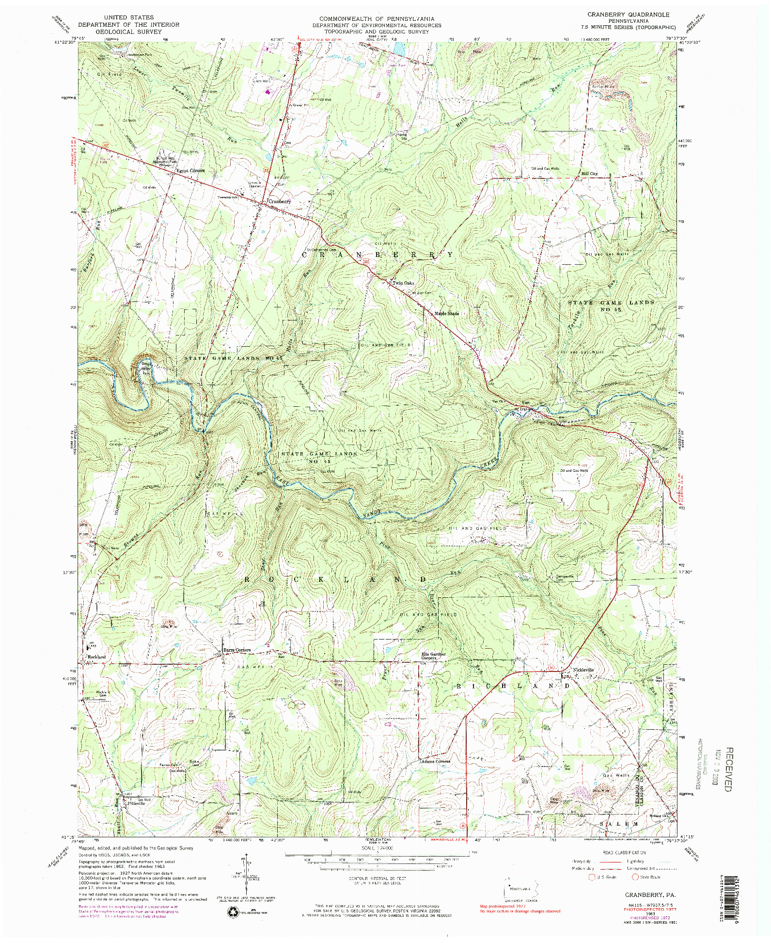 USGS 1:24000-SCALE QUADRANGLE FOR CRANBERRY, PA 1963