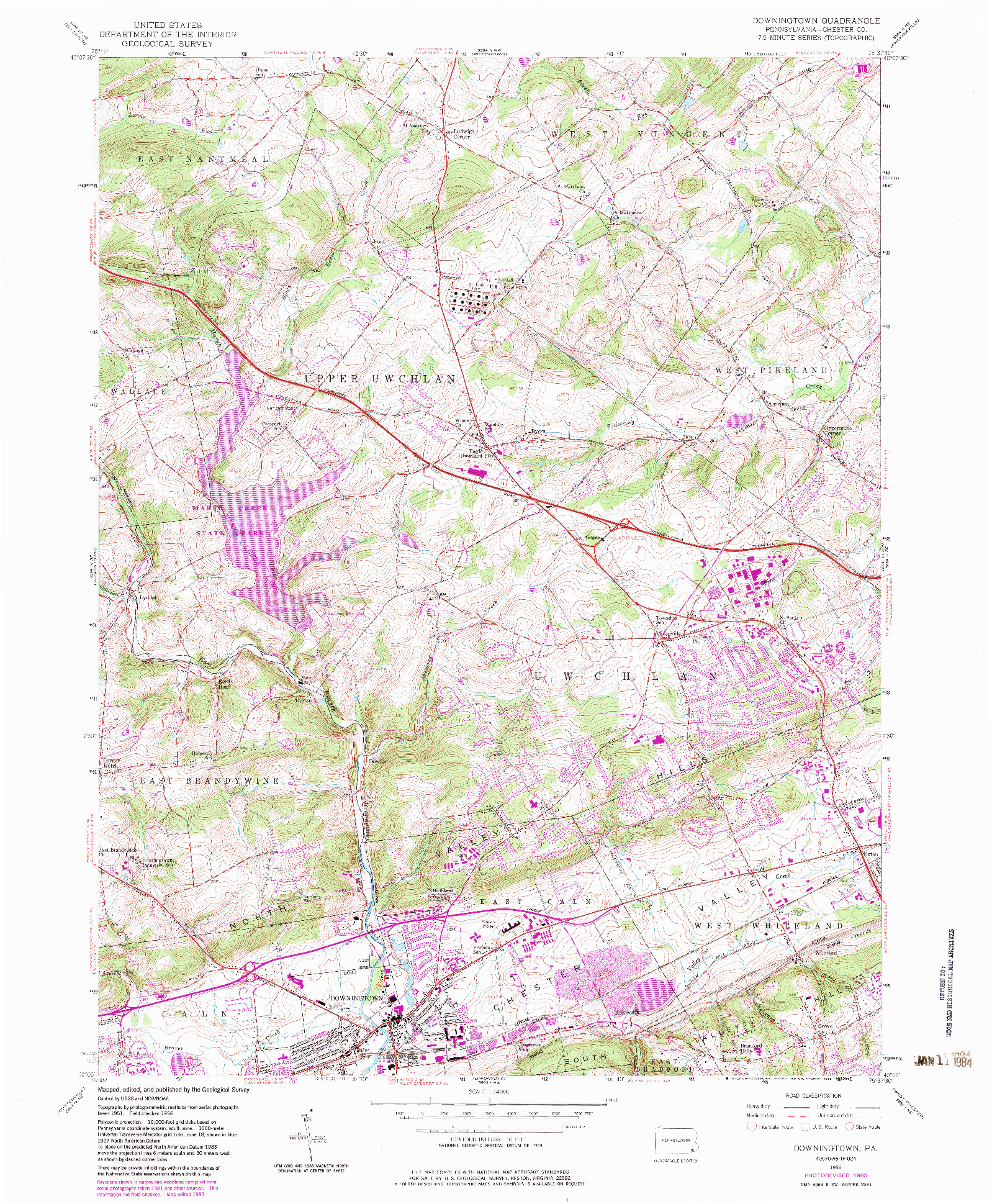 USGS 1:24000-SCALE QUADRANGLE FOR DOWNINGTOWN, PA 1956