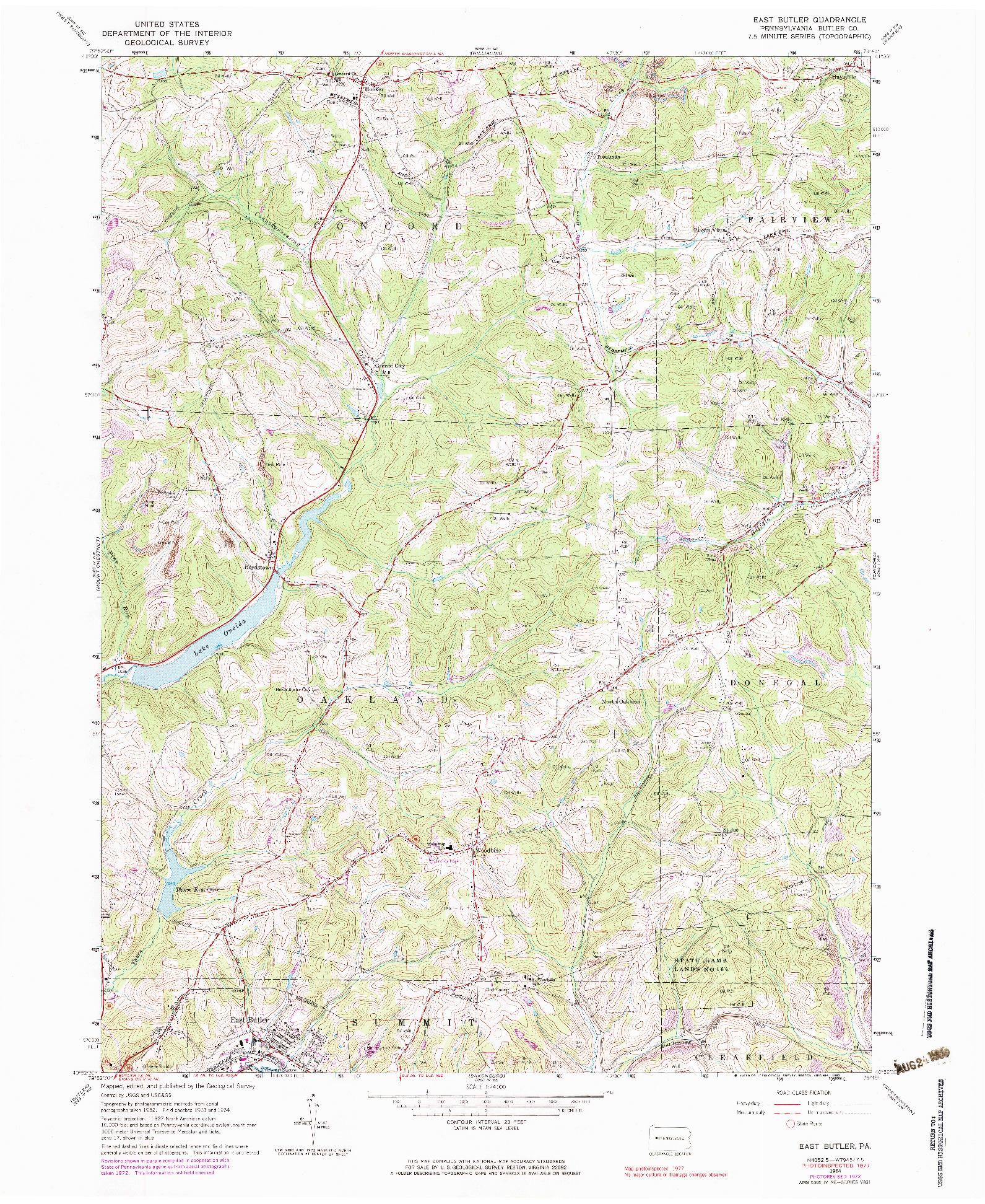 USGS 1:24000-SCALE QUADRANGLE FOR EAST BUTLER, PA 1964