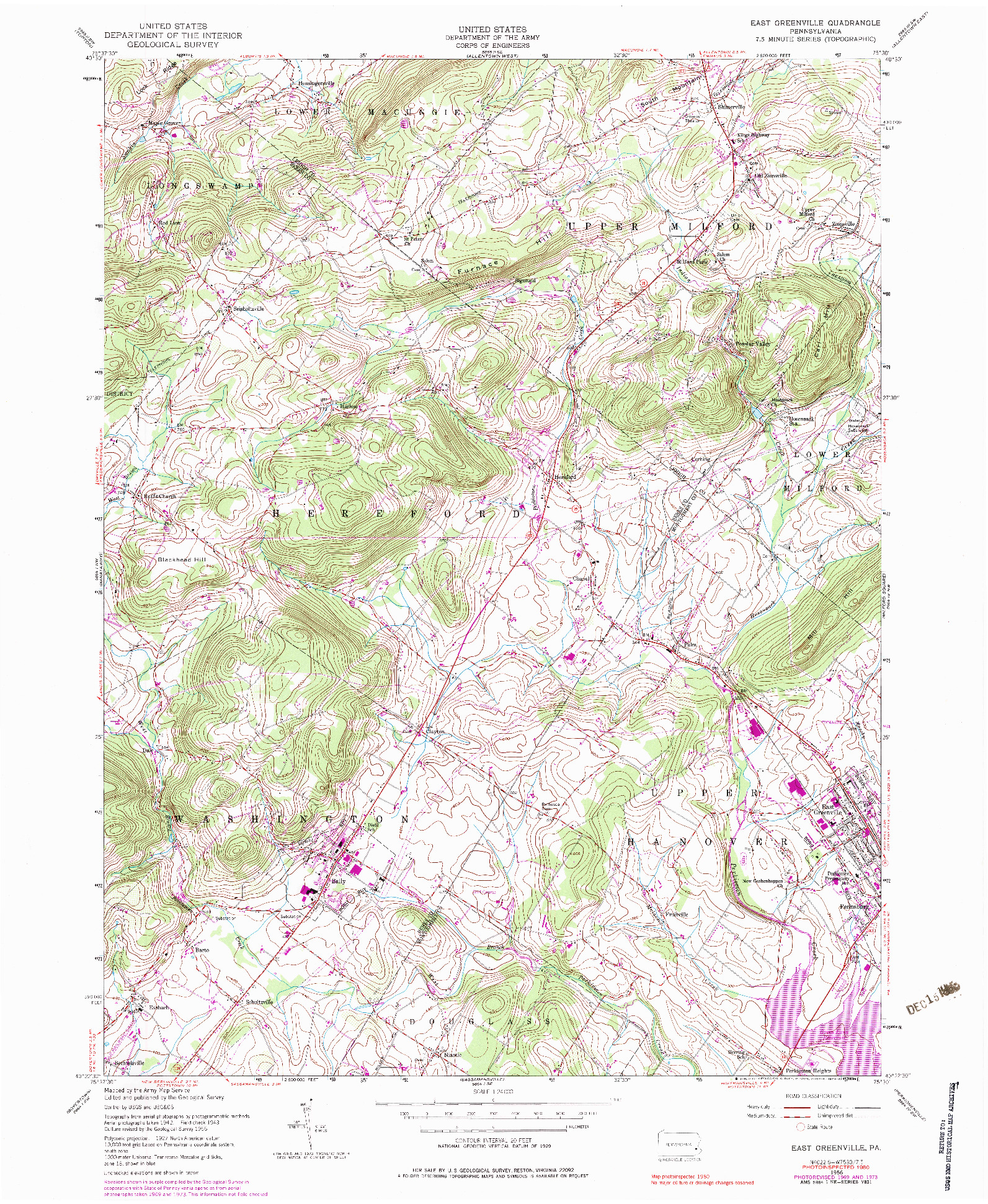 USGS 1:24000-SCALE QUADRANGLE FOR EAST GREENVILLE, PA 1956