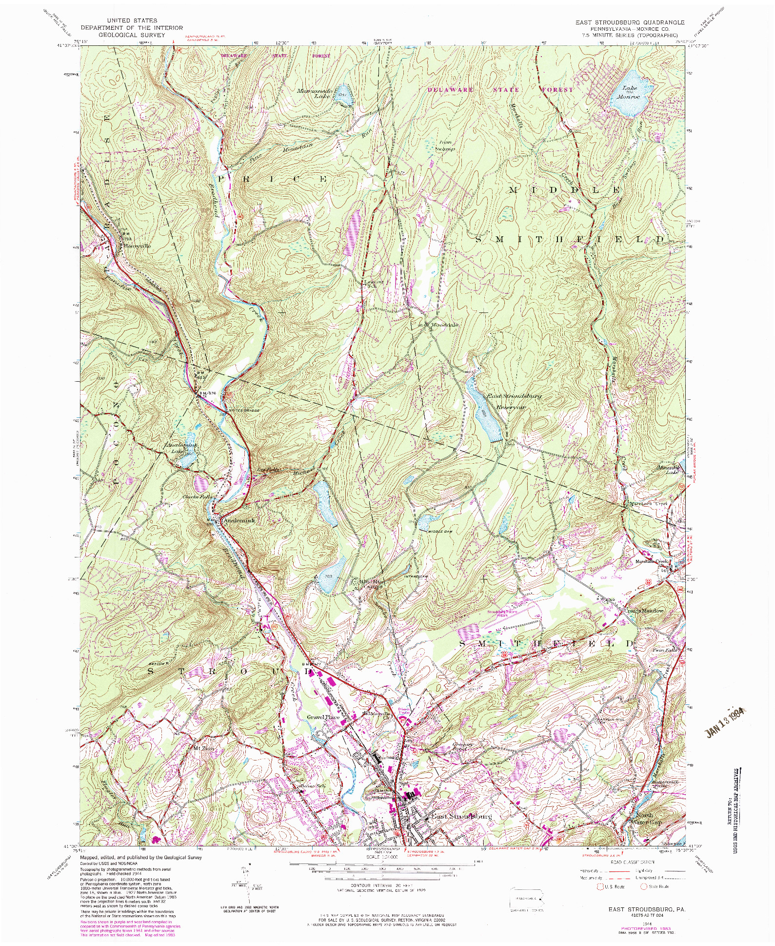 USGS 1:24000-SCALE QUADRANGLE FOR EAST STROUDSBURG, PA 1944