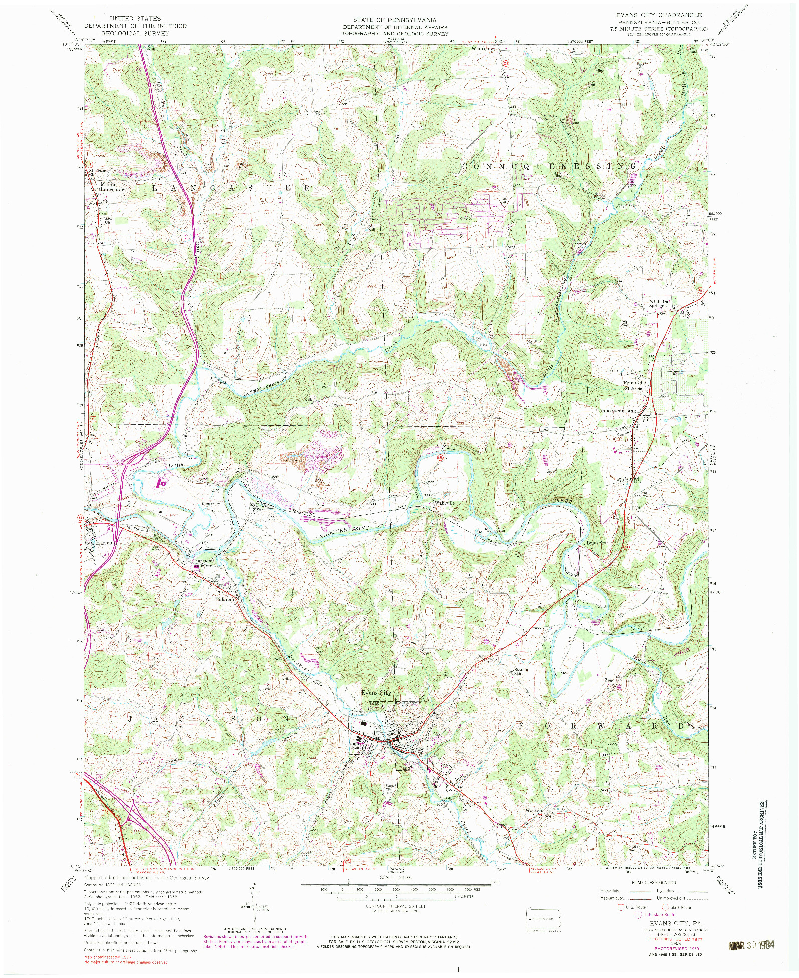 USGS 1:24000-SCALE QUADRANGLE FOR EVANS CITY, PA 1958