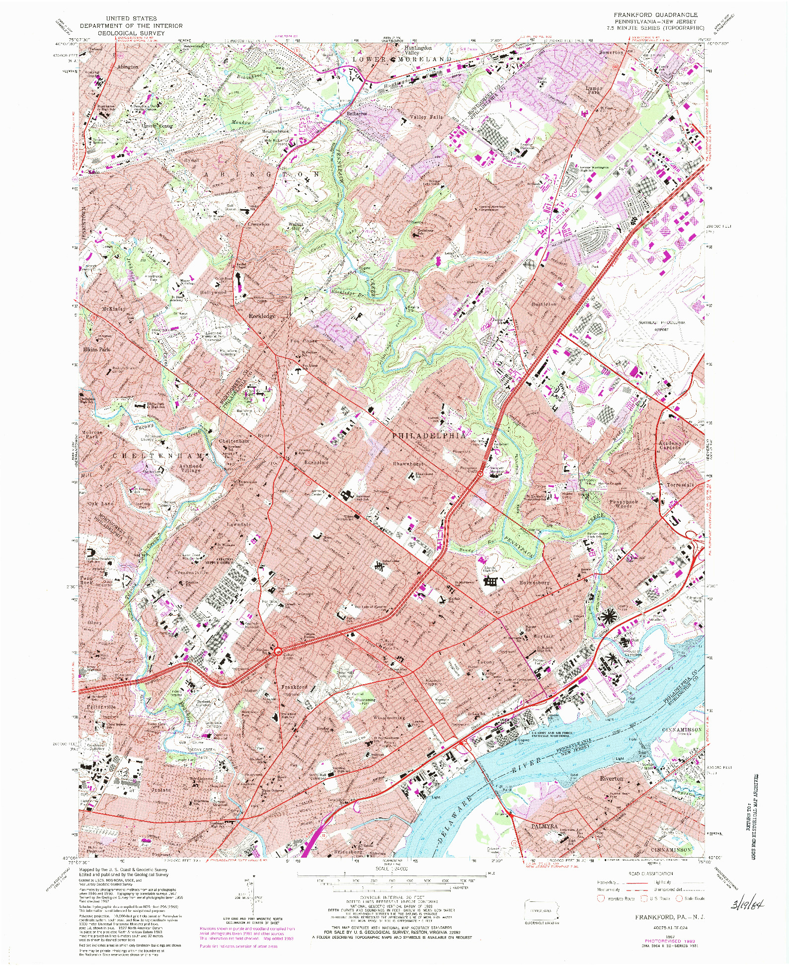 USGS 1:24000-SCALE QUADRANGLE FOR FRANKFORD, PA 1967