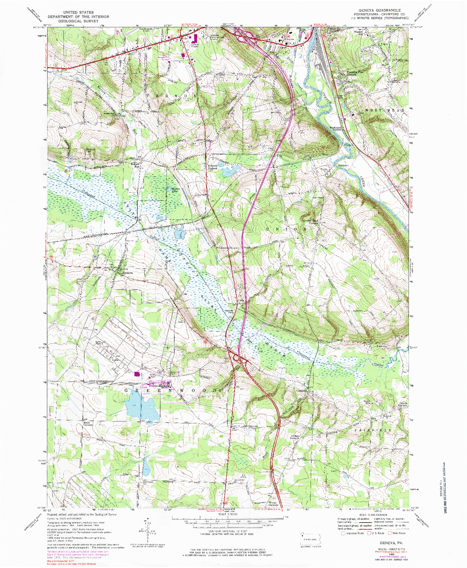 USGS 1:24000-SCALE QUADRANGLE FOR GENEVA, PA 1968