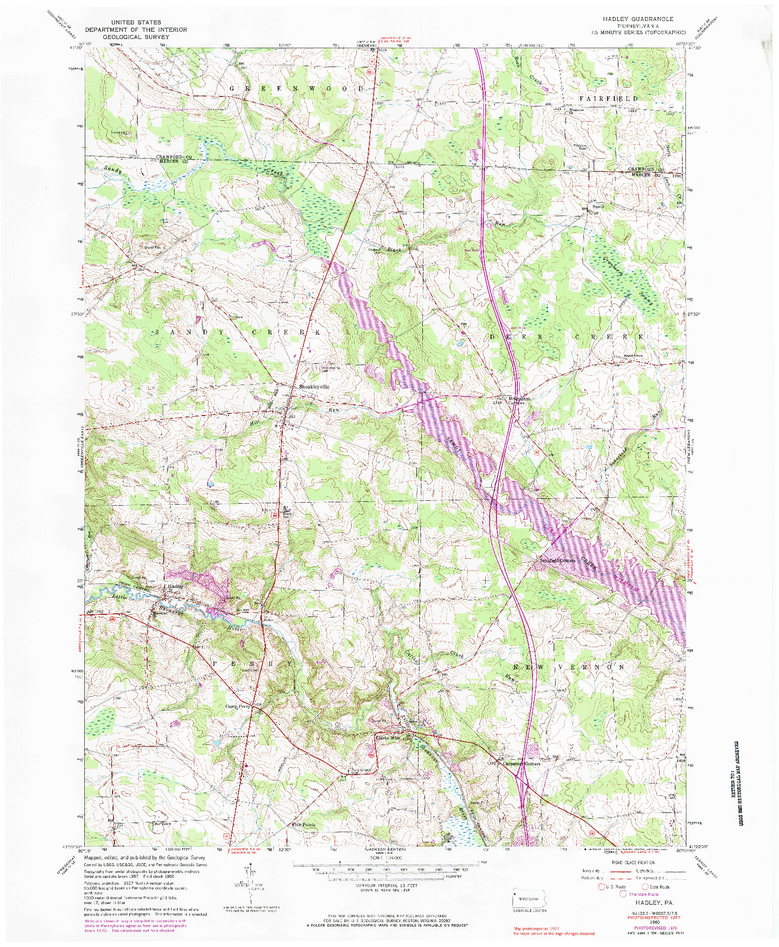 USGS 1:24000-SCALE QUADRANGLE FOR HADLEY, PA 1960