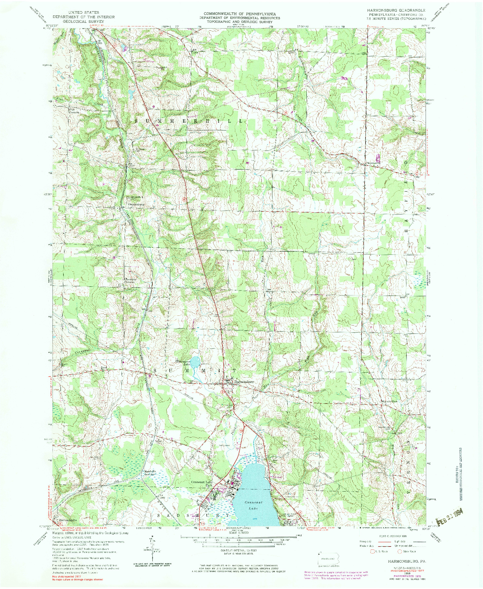 USGS 1:24000-SCALE QUADRANGLE FOR HARMONSBURG, PA 1959