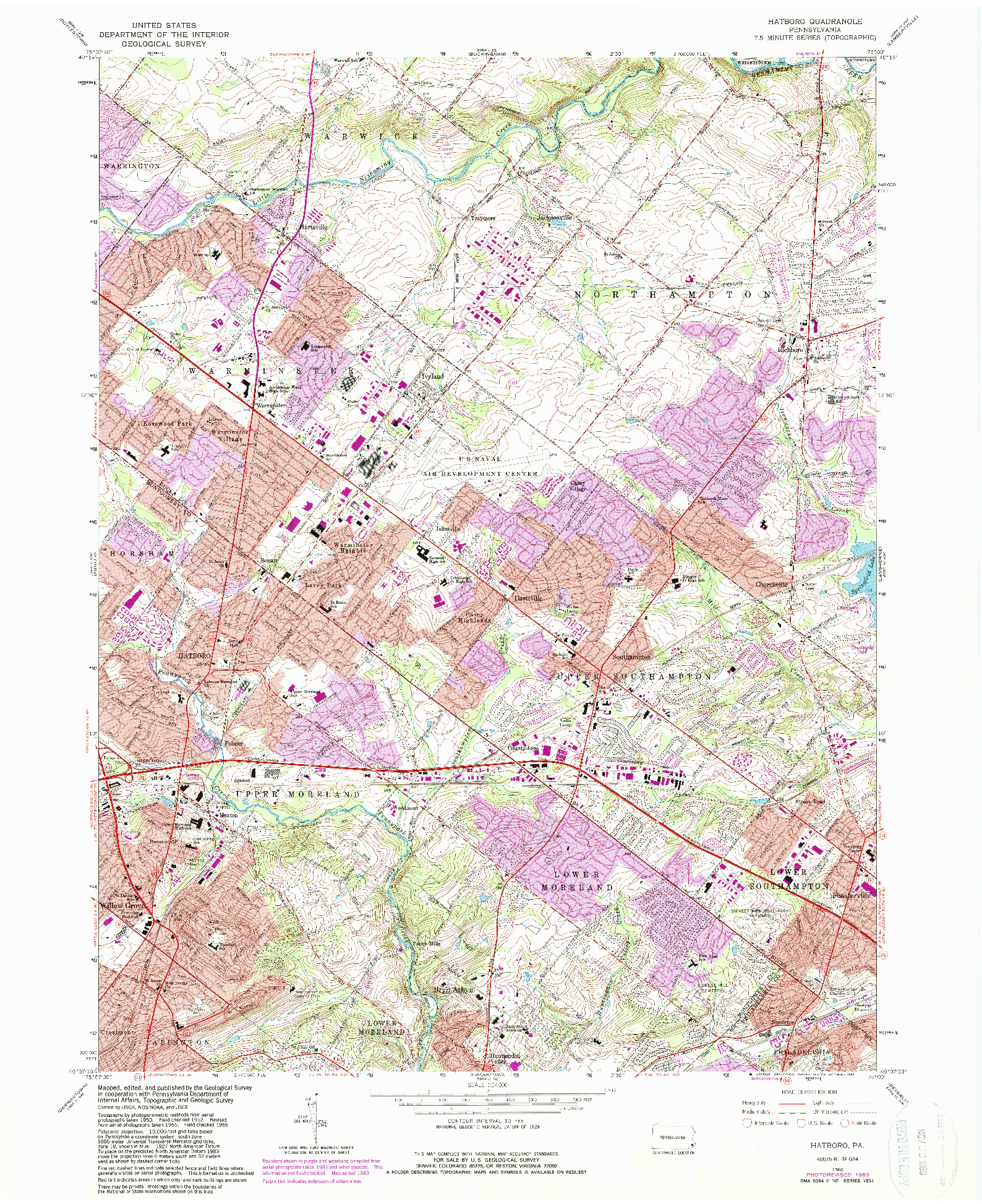 USGS 1:24000-SCALE QUADRANGLE FOR HATBORO, PA 1966