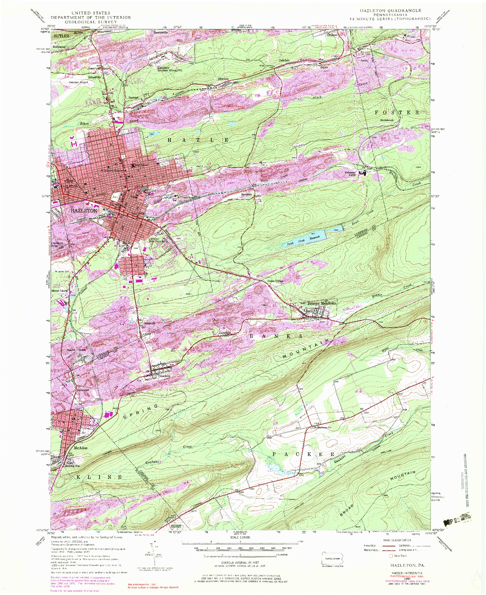 USGS 1:24000-SCALE QUADRANGLE FOR HAZLETON, PA 1947