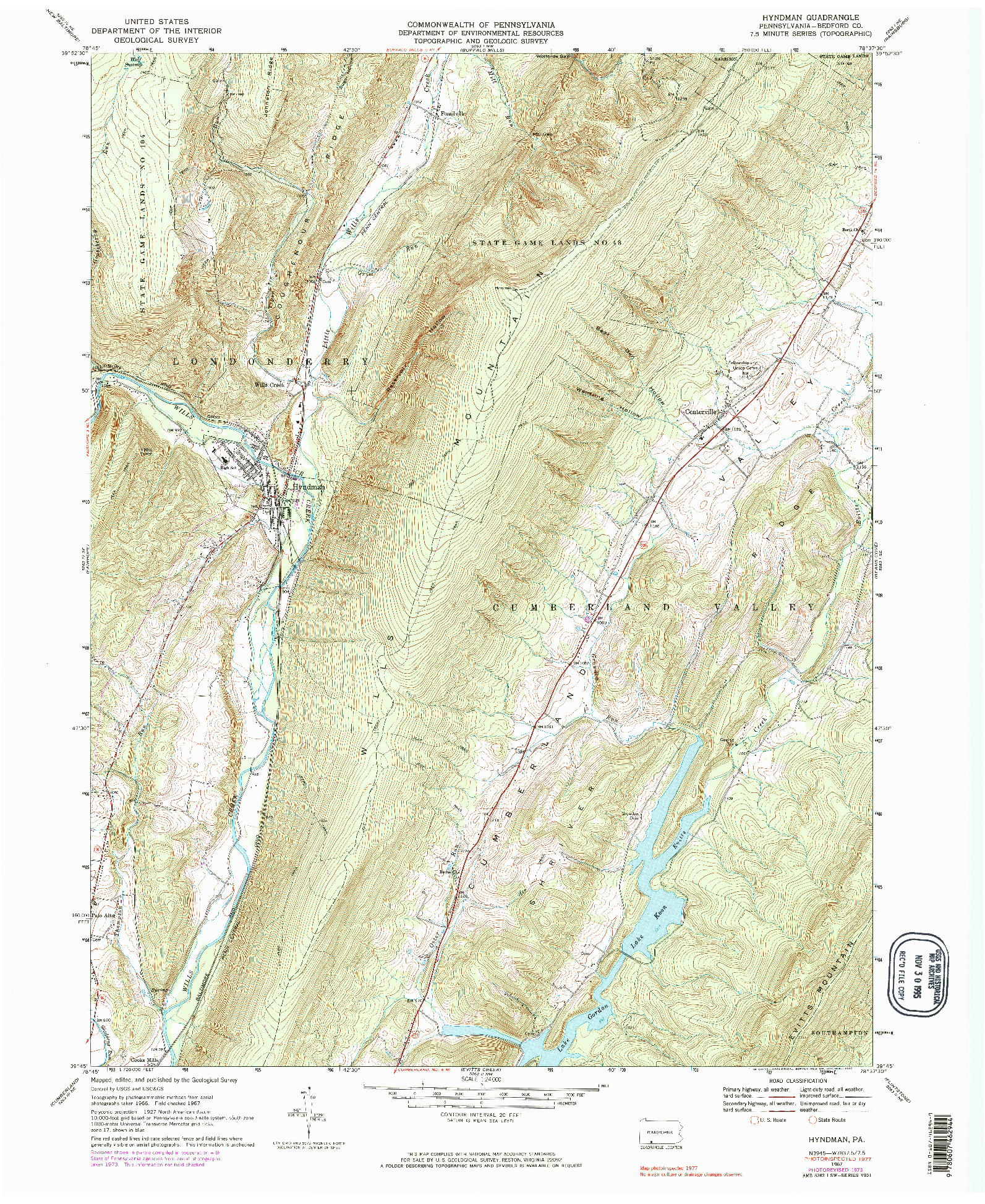 USGS 1:24000-SCALE QUADRANGLE FOR HYNDMAN, PA 1967