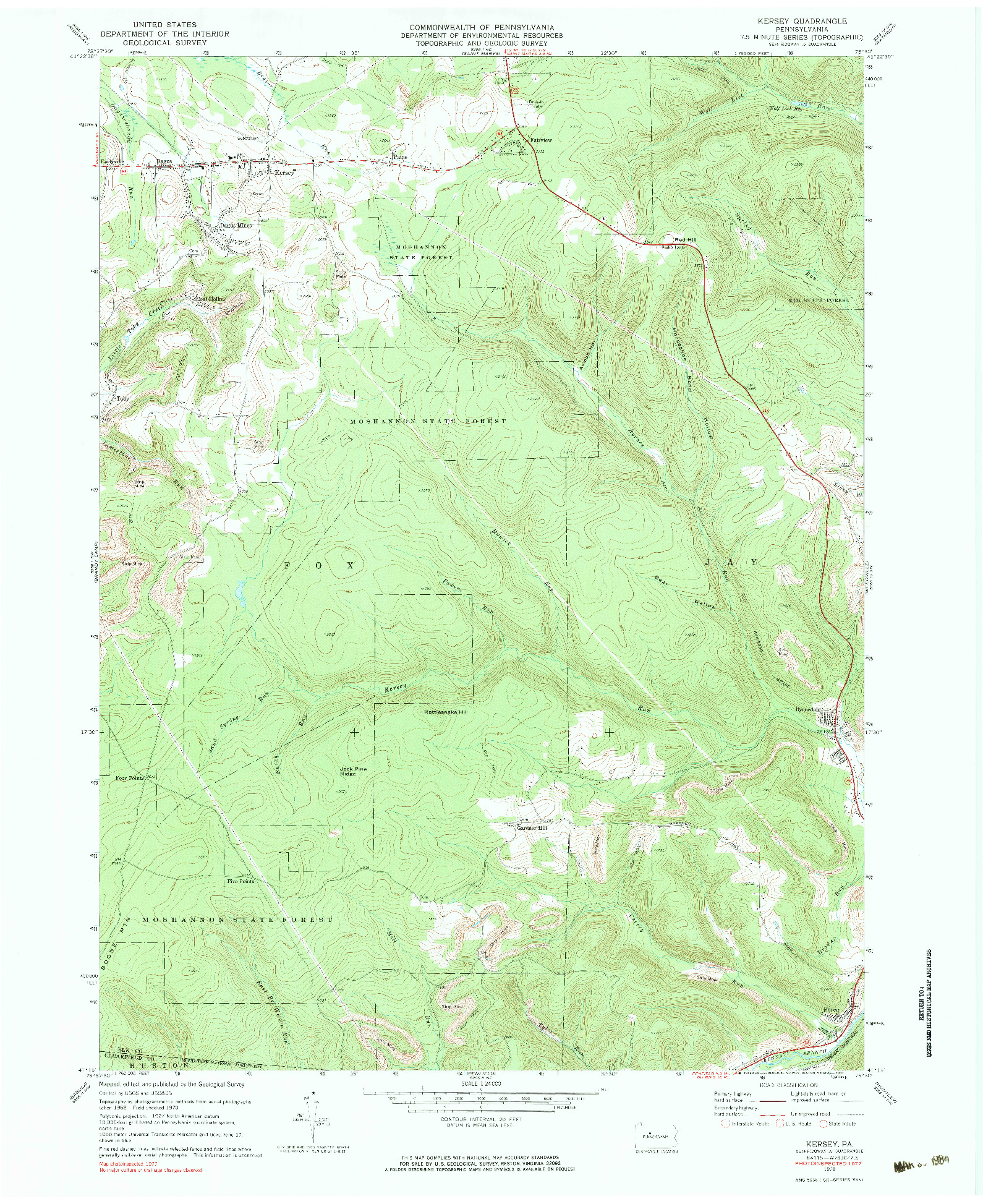 USGS 1:24000-SCALE QUADRANGLE FOR KERSEY, PA 1970