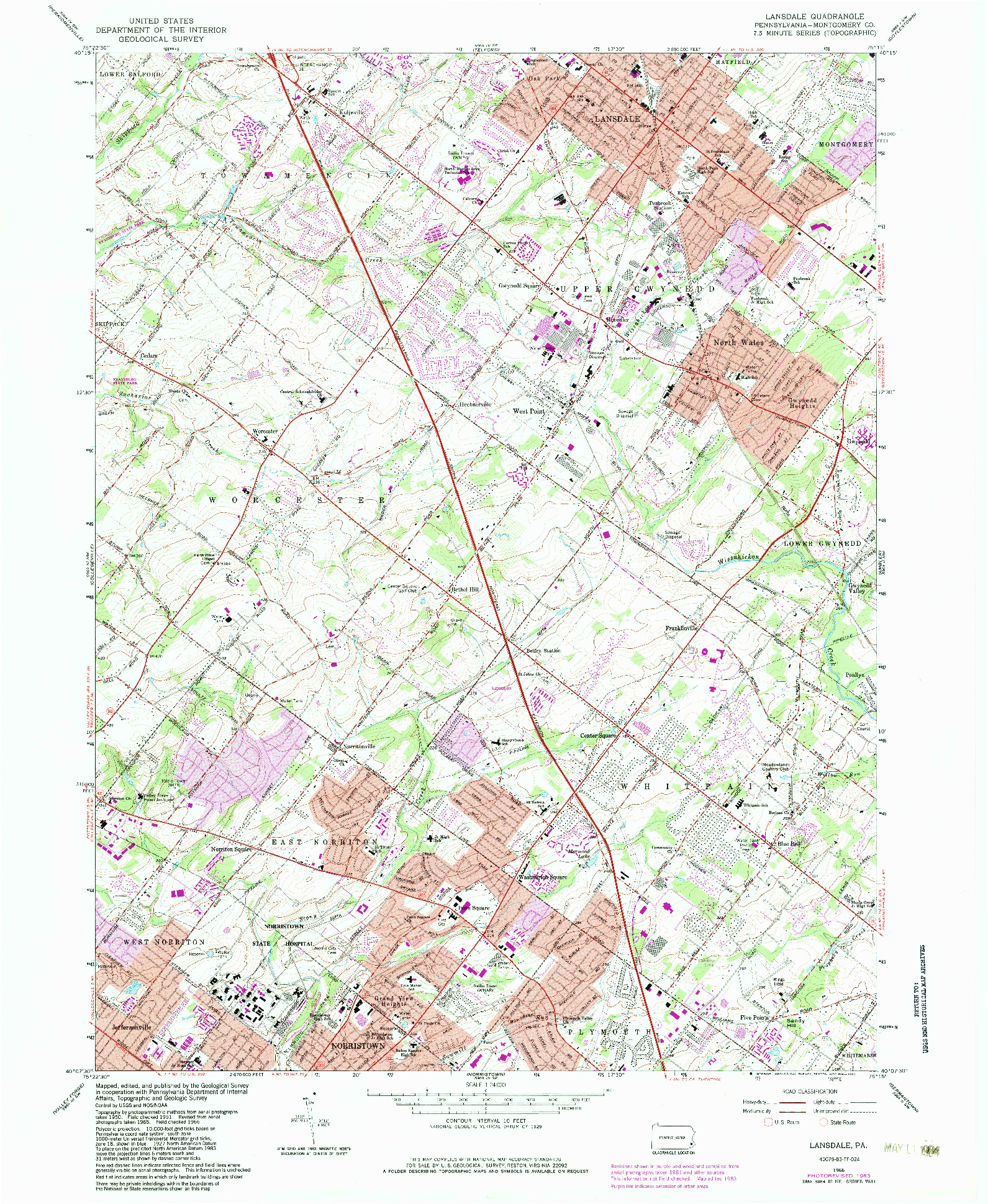 USGS 1:24000-SCALE QUADRANGLE FOR LANSDALE, PA 1966