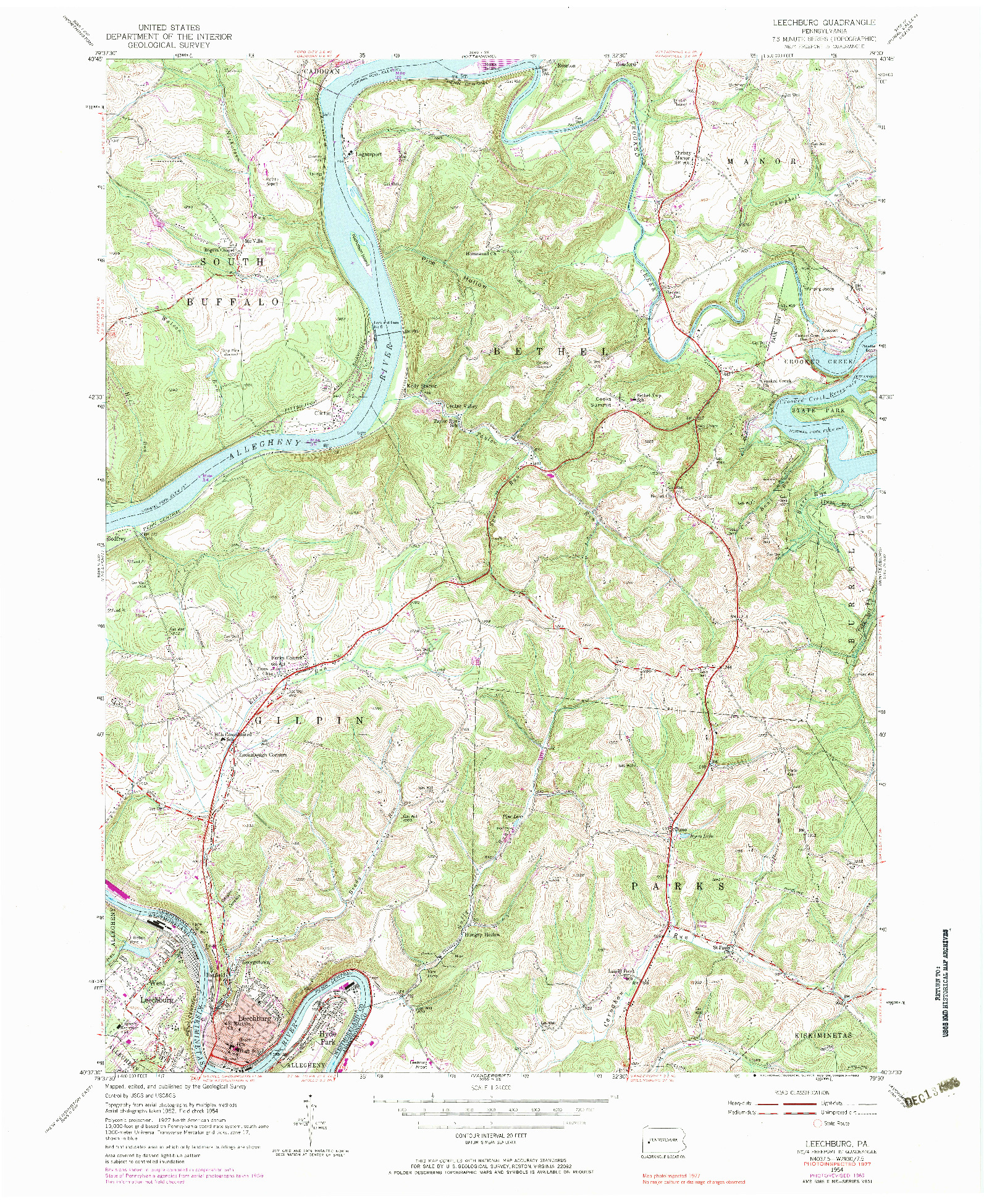 USGS 1:24000-SCALE QUADRANGLE FOR LEECHBURG, PA 1954