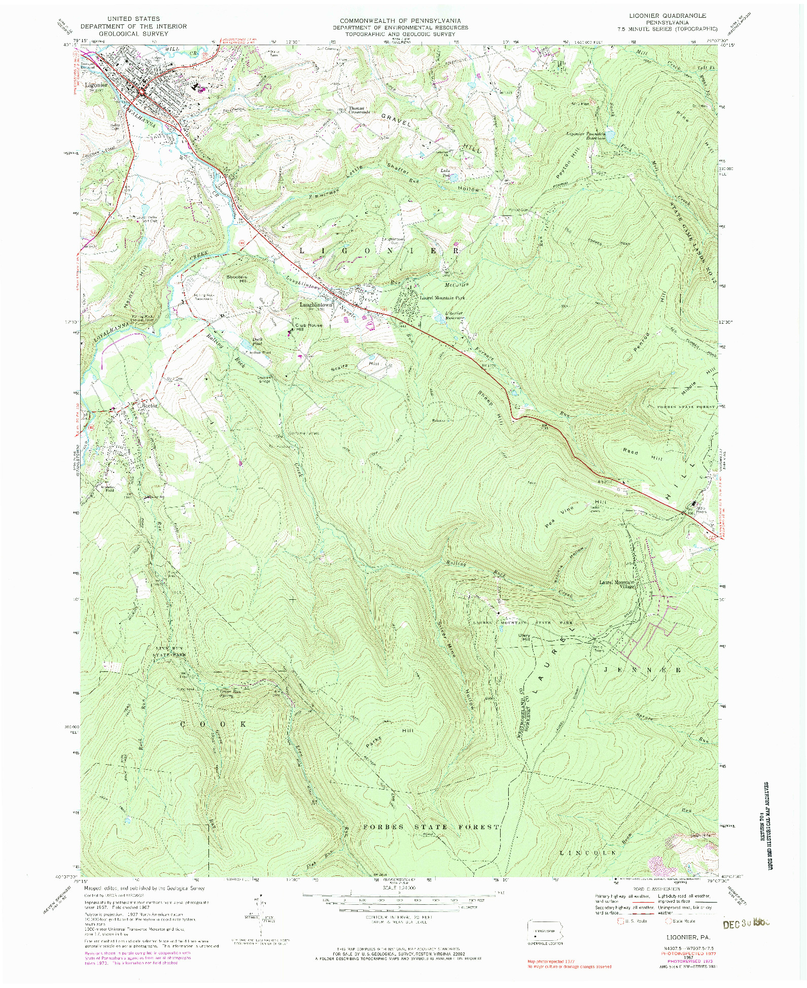 USGS 1:24000-SCALE QUADRANGLE FOR LIGONIER, PA 1967