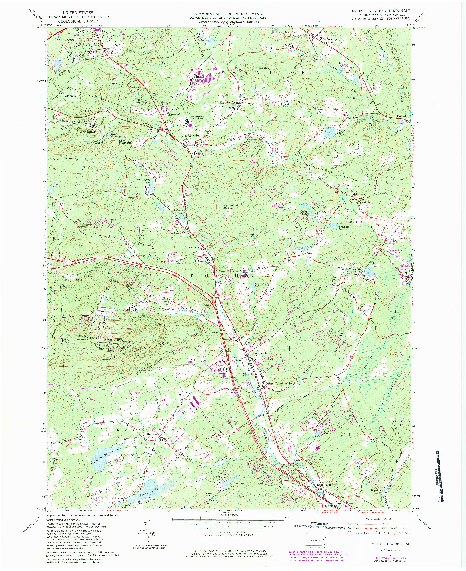 USGS 1:24000-SCALE QUADRANGLE FOR MOUNT POCONO, PA 1966