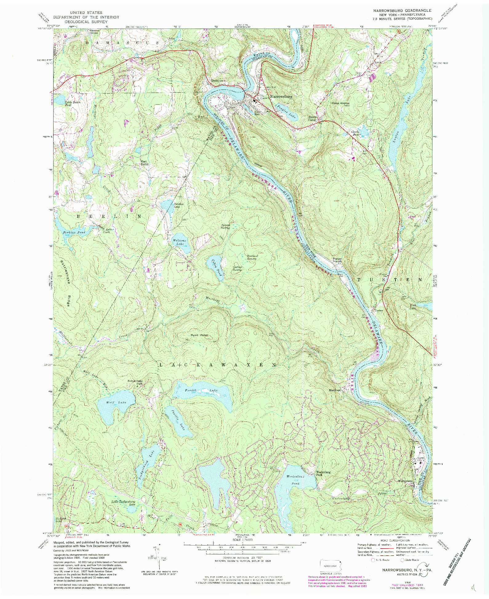 USGS 1:24000-SCALE QUADRANGLE FOR NARROWSBURG, PA 1968