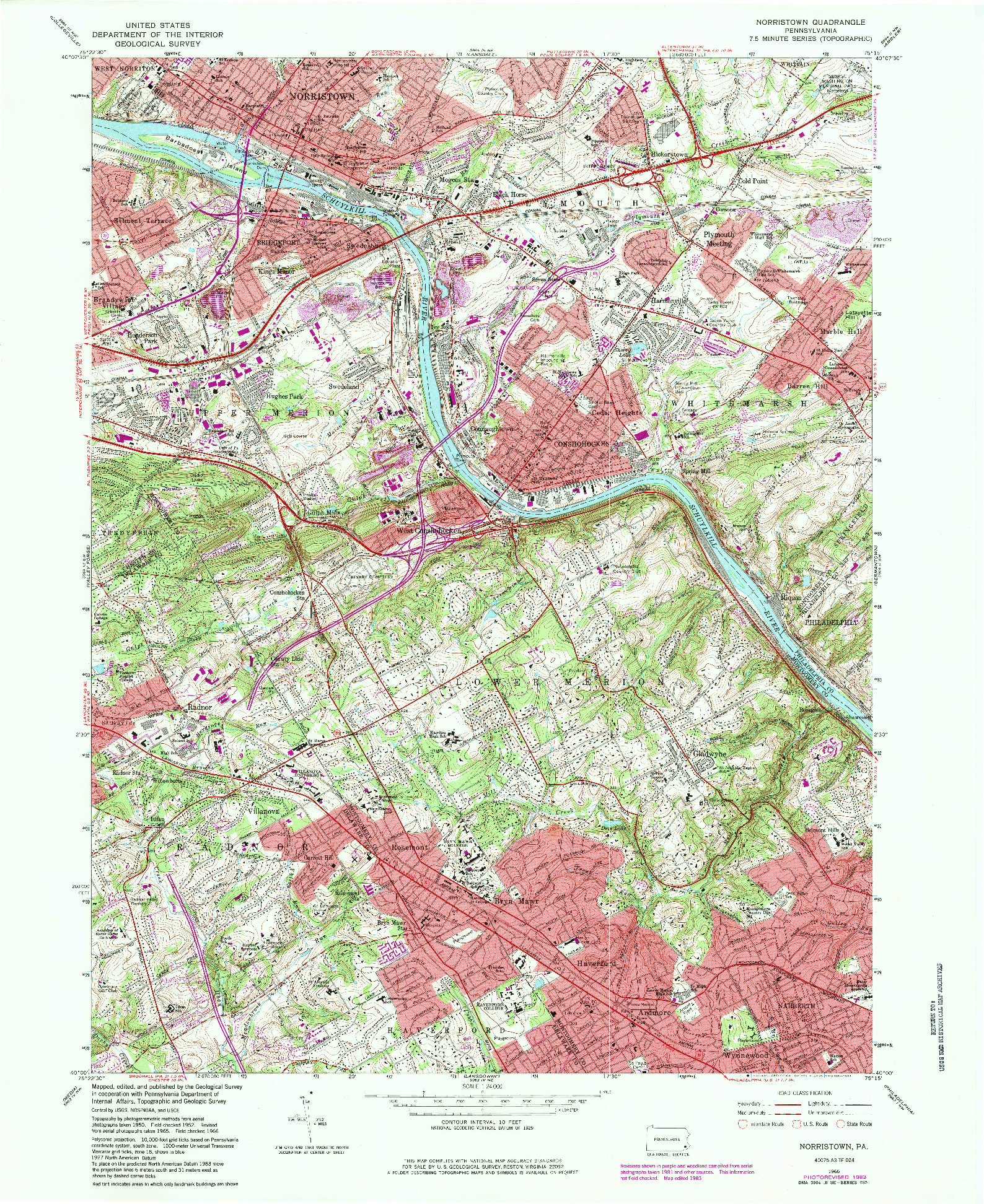 USGS 1:24000-SCALE QUADRANGLE FOR NORRISTOWN, PA 1966
