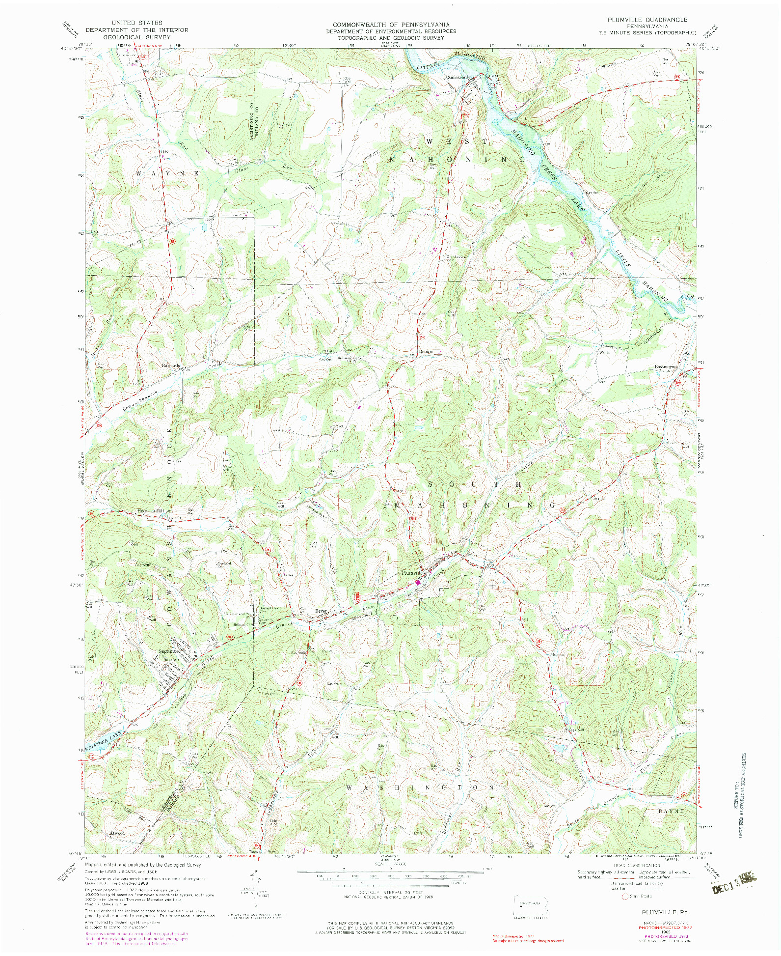 USGS 1:24000-SCALE QUADRANGLE FOR PLUMVILLE, PA 1968