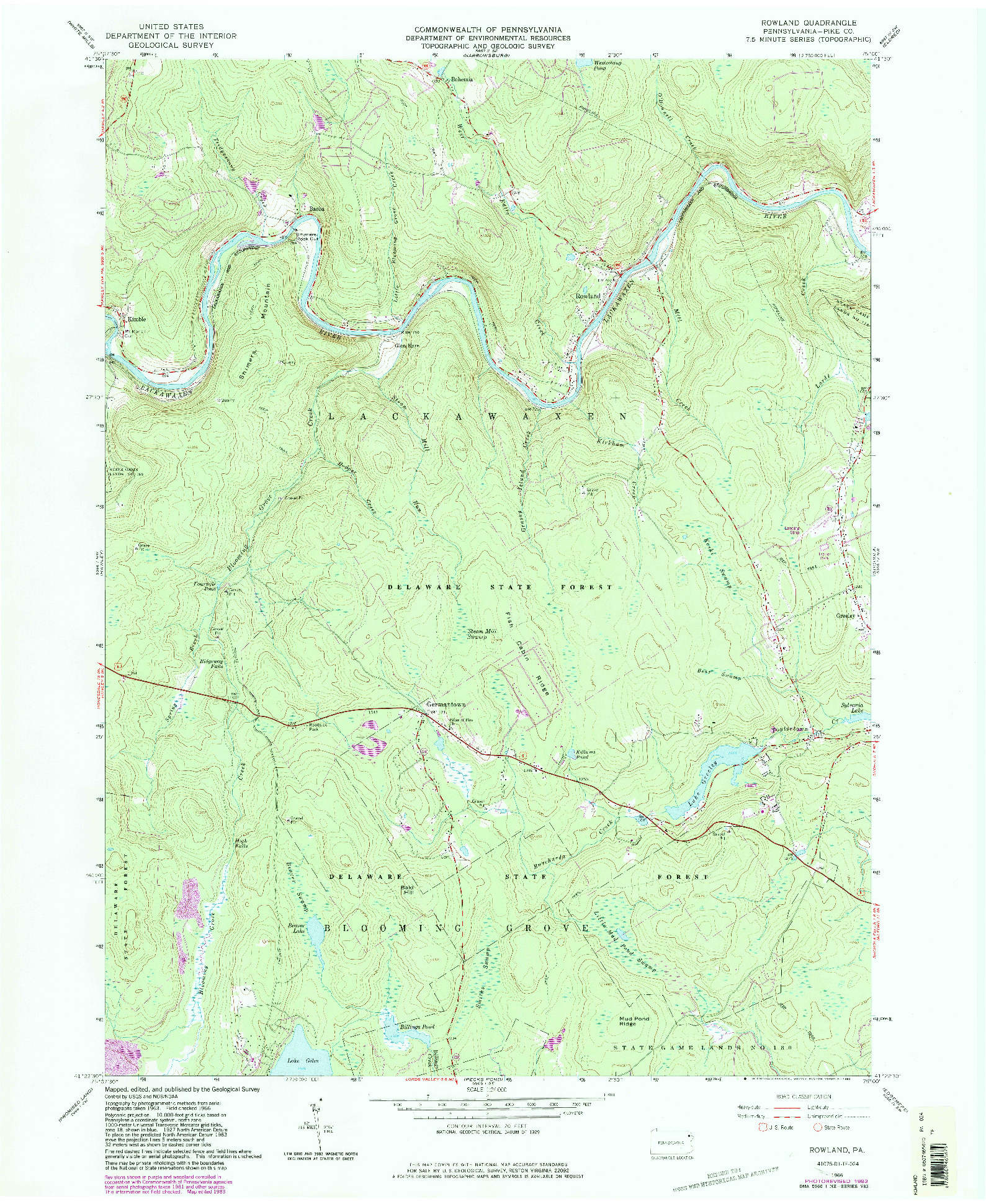 USGS 1:24000-SCALE QUADRANGLE FOR ROWLAND, PA 1966