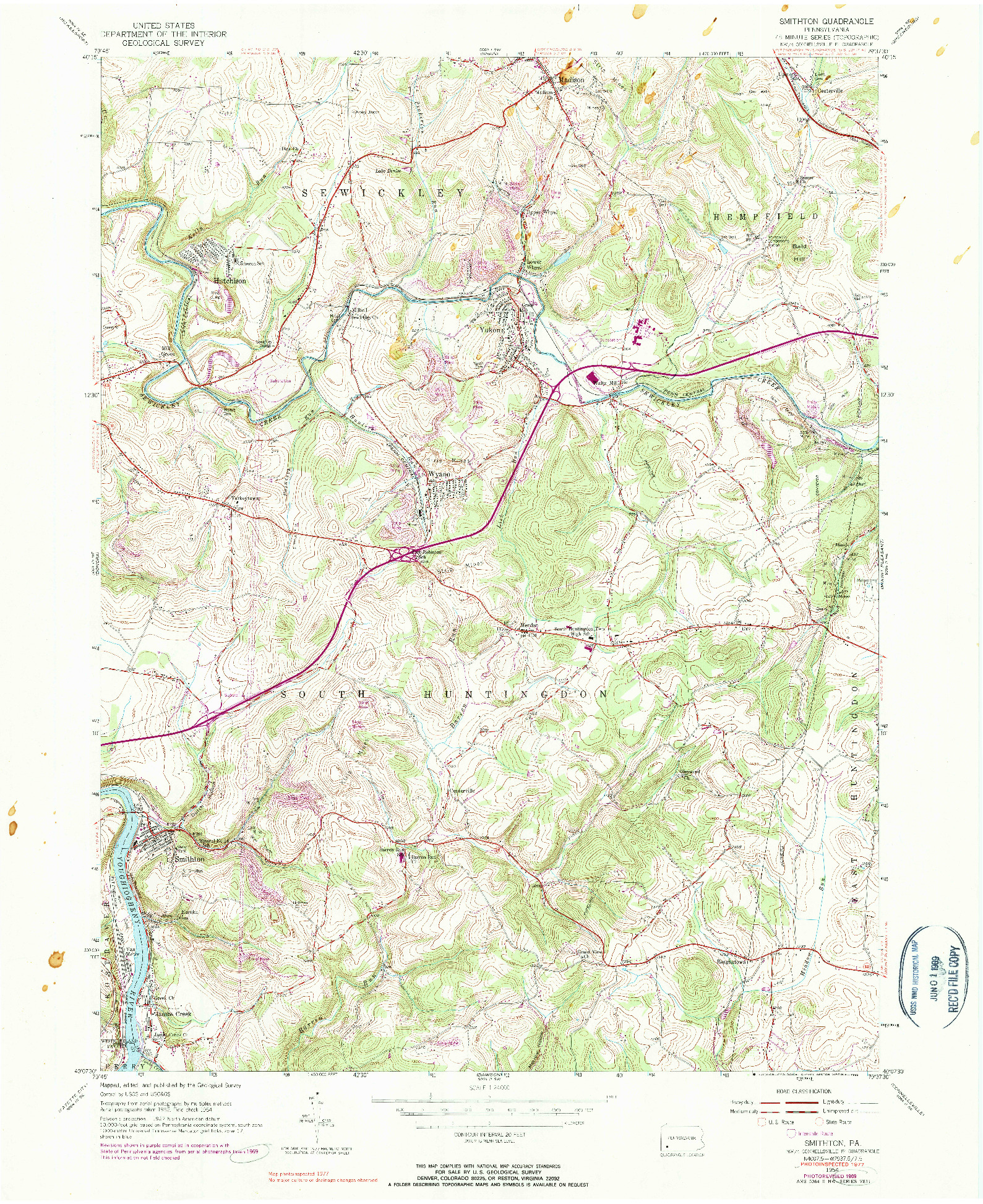 USGS 1:24000-SCALE QUADRANGLE FOR SMITHTON, PA 1954