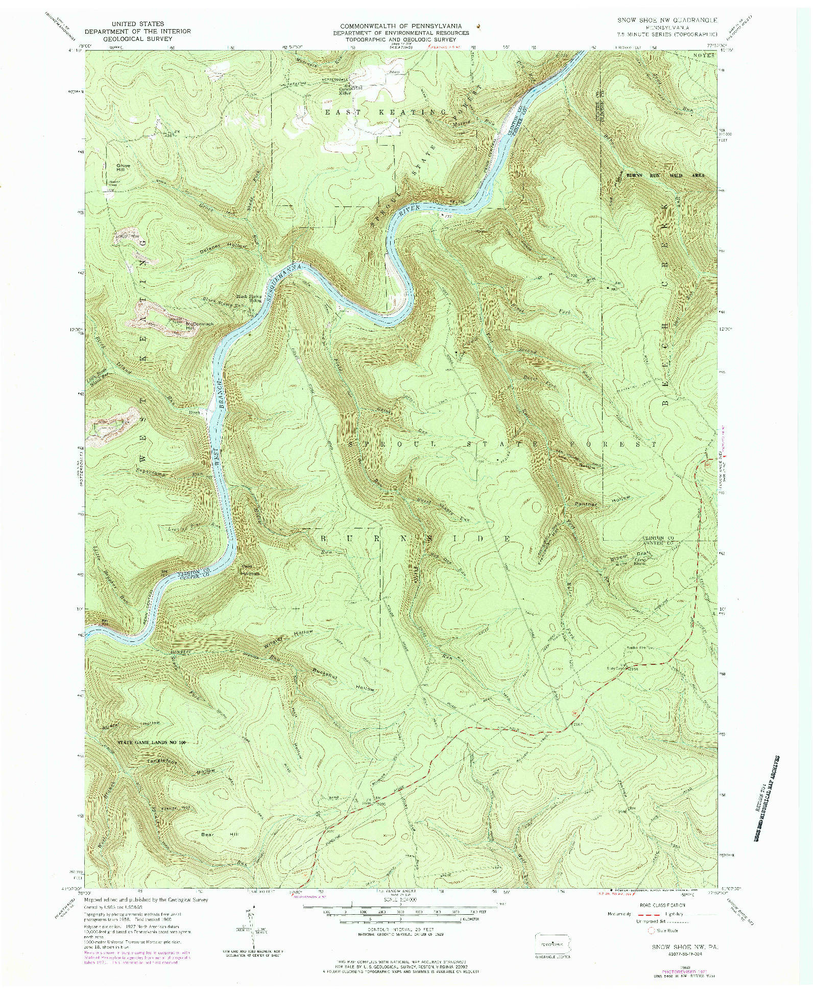 USGS 1:24000-SCALE QUADRANGLE FOR SNOW SHOE NW, PA 1960