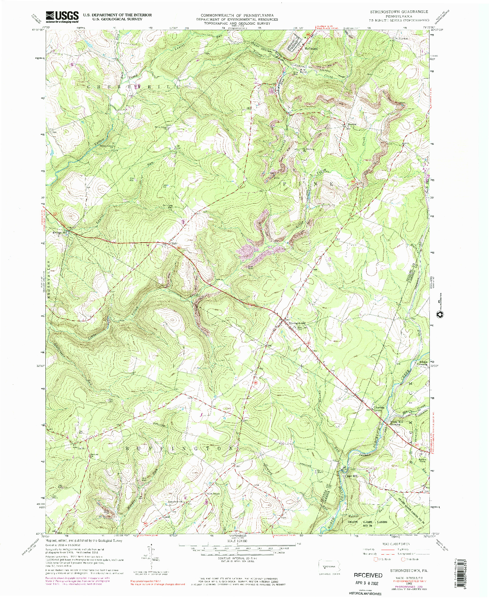 USGS 1:24000-SCALE QUADRANGLE FOR STRONGSTOWN, PA 1961