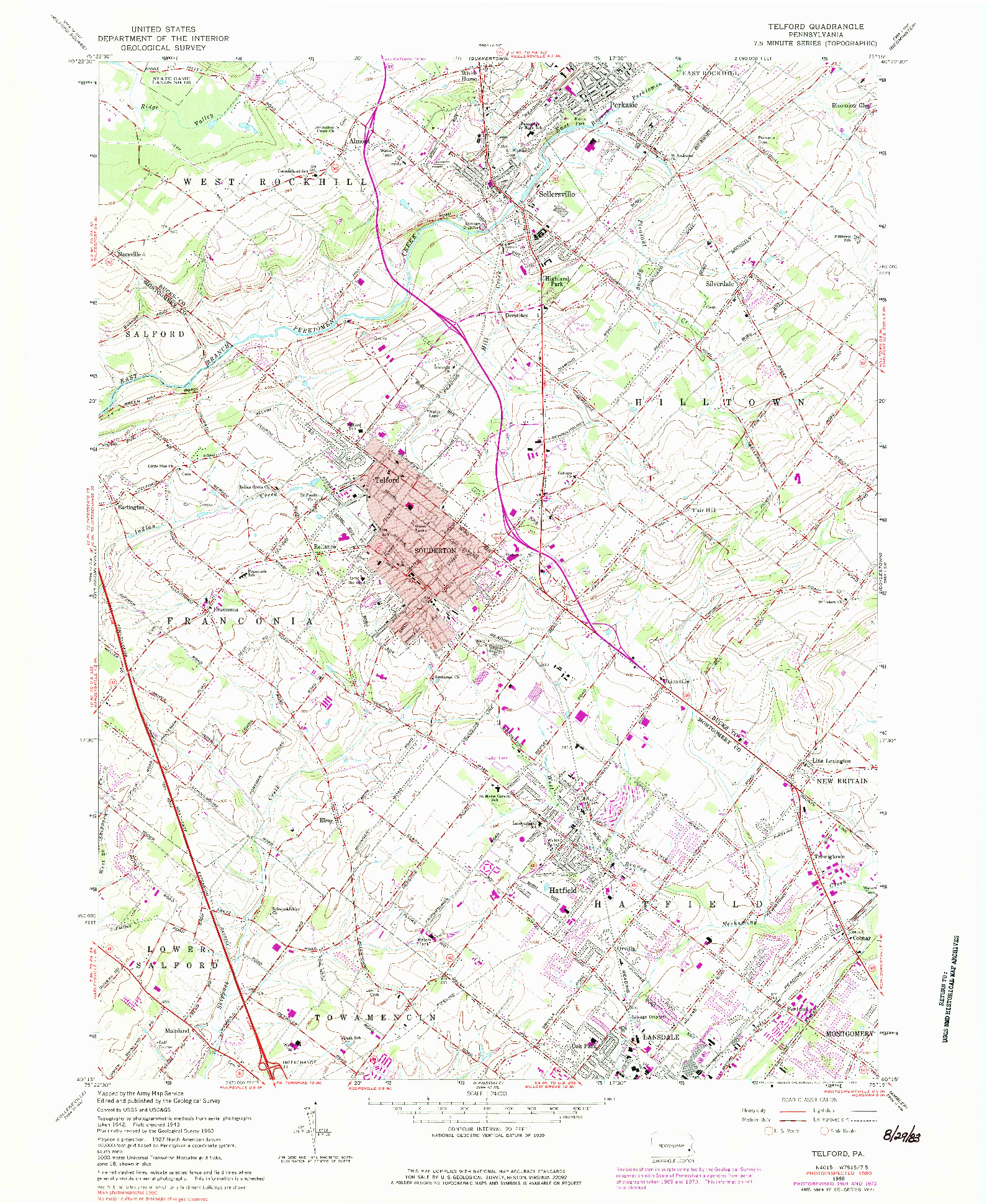 USGS 1:24000-SCALE QUADRANGLE FOR TELFORD, PA 1960