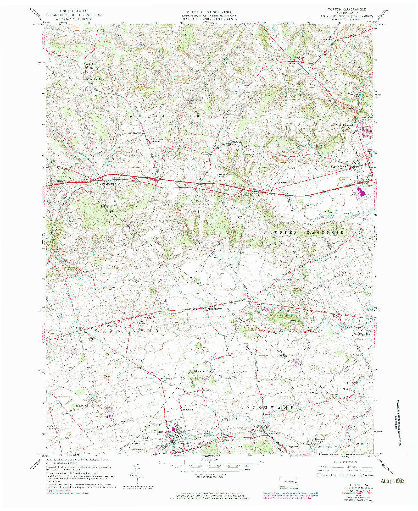 USGS 1:24000-SCALE QUADRANGLE FOR TOPTON, PA 1965