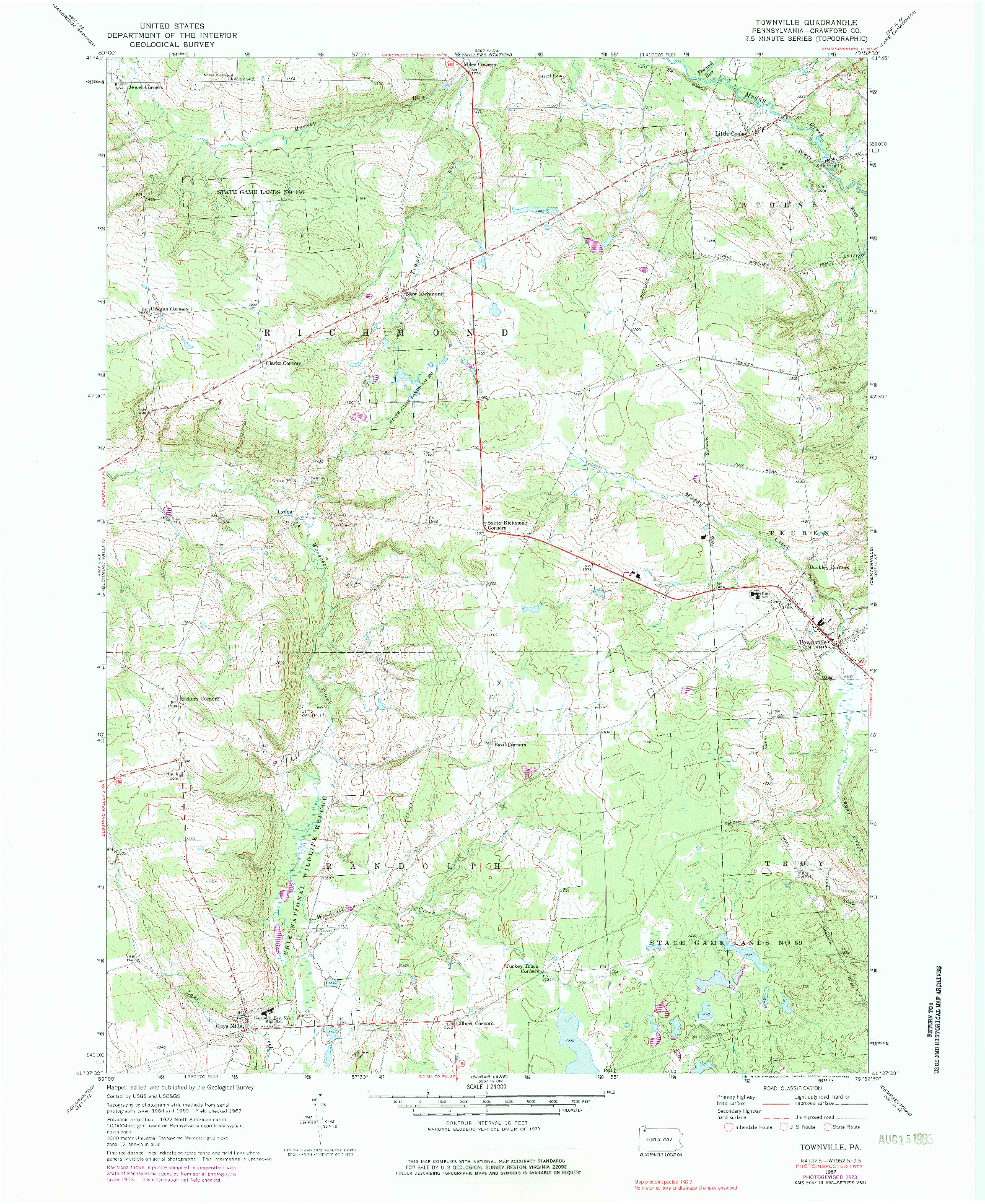 USGS 1:24000-SCALE QUADRANGLE FOR TOWNVILLE, PA 1967