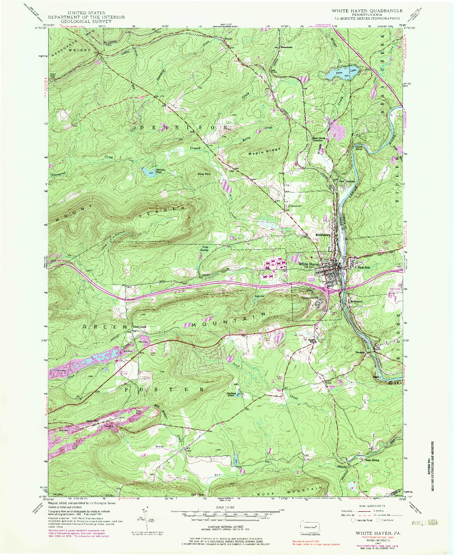 USGS 1:24000-SCALE QUADRANGLE FOR WHITE HAVEN, PA 1947