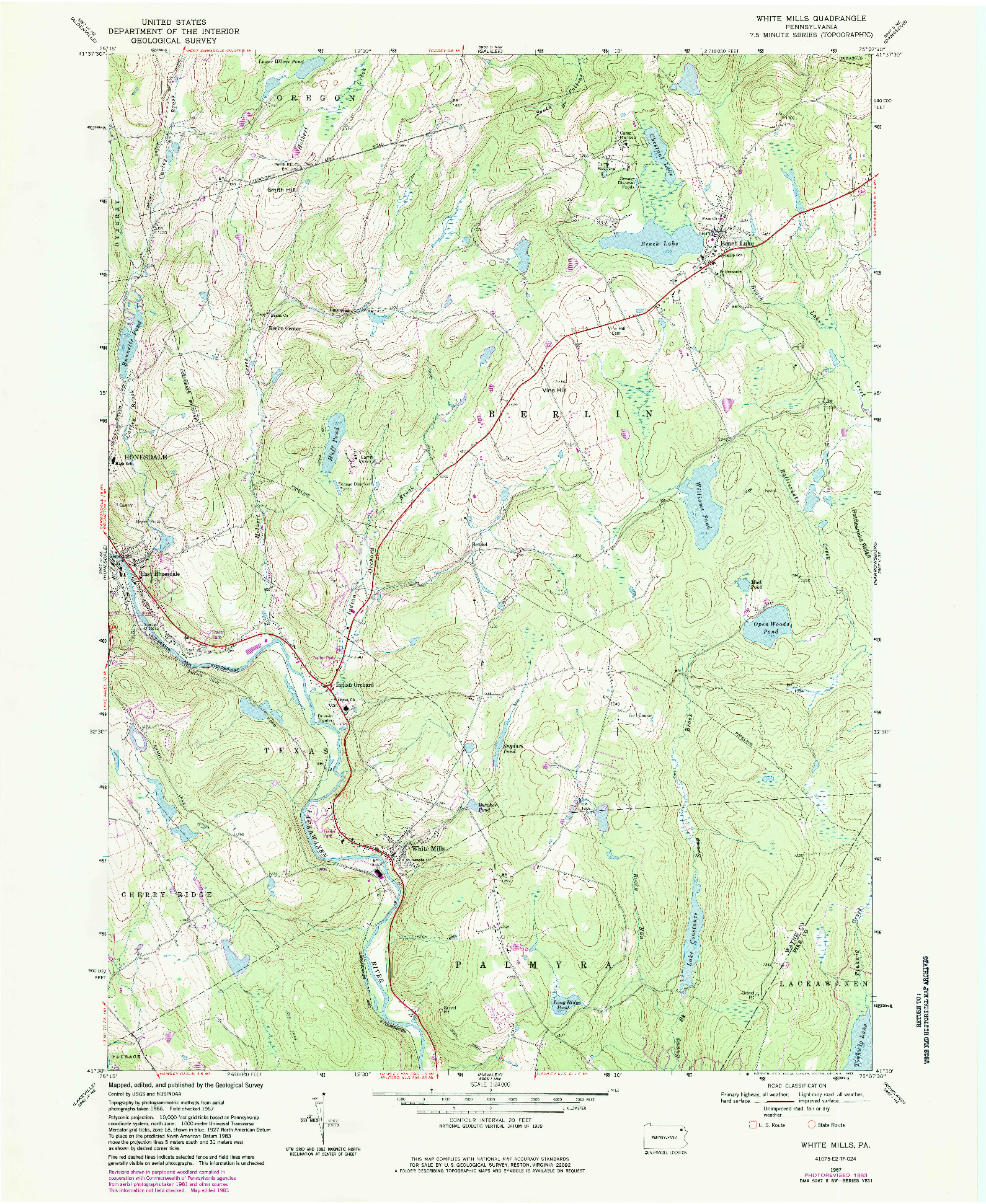 USGS 1:24000-SCALE QUADRANGLE FOR WHITE MILLS, PA 1967