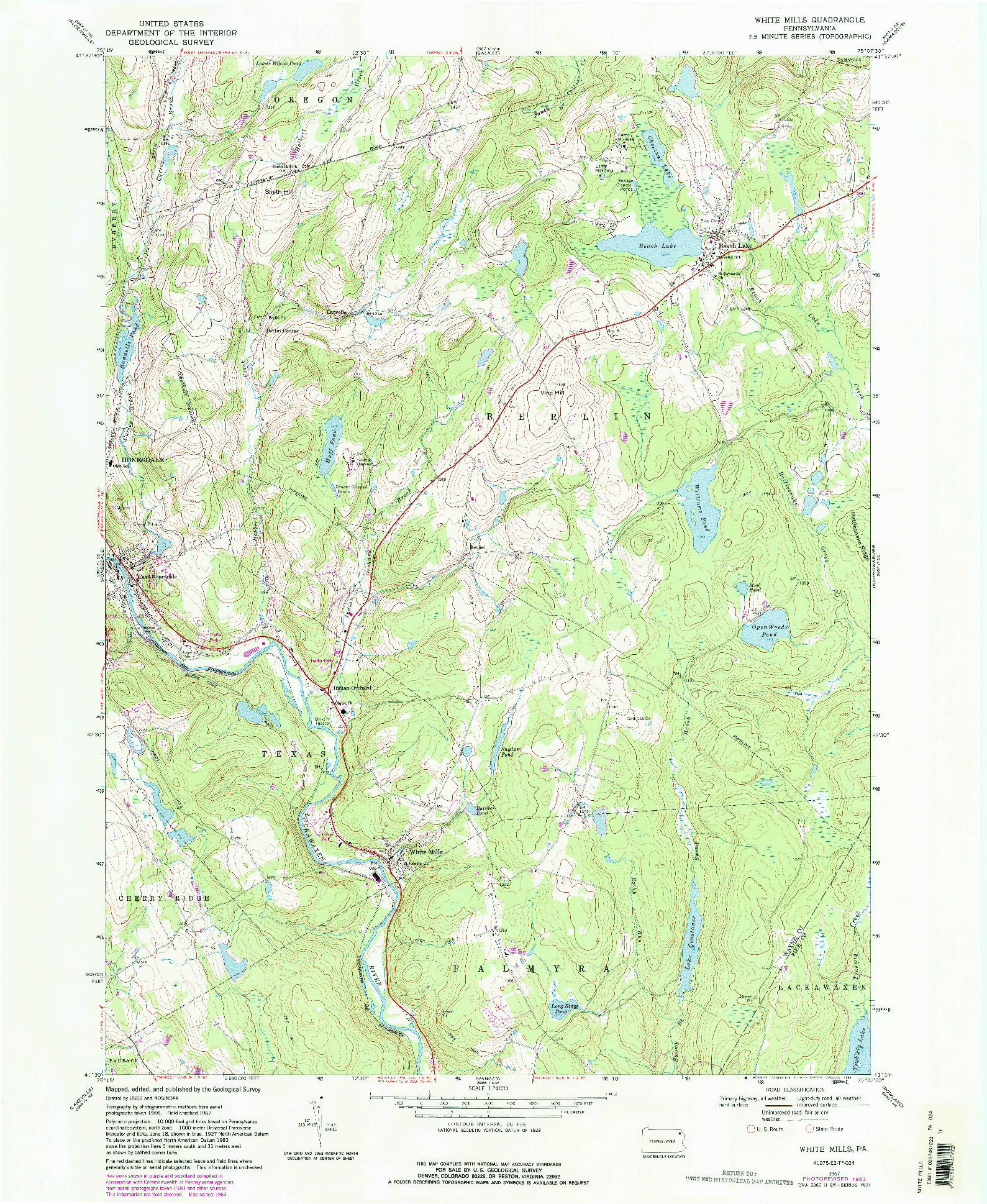 USGS 1:24000-SCALE QUADRANGLE FOR WHITE MILLS, PA 1967