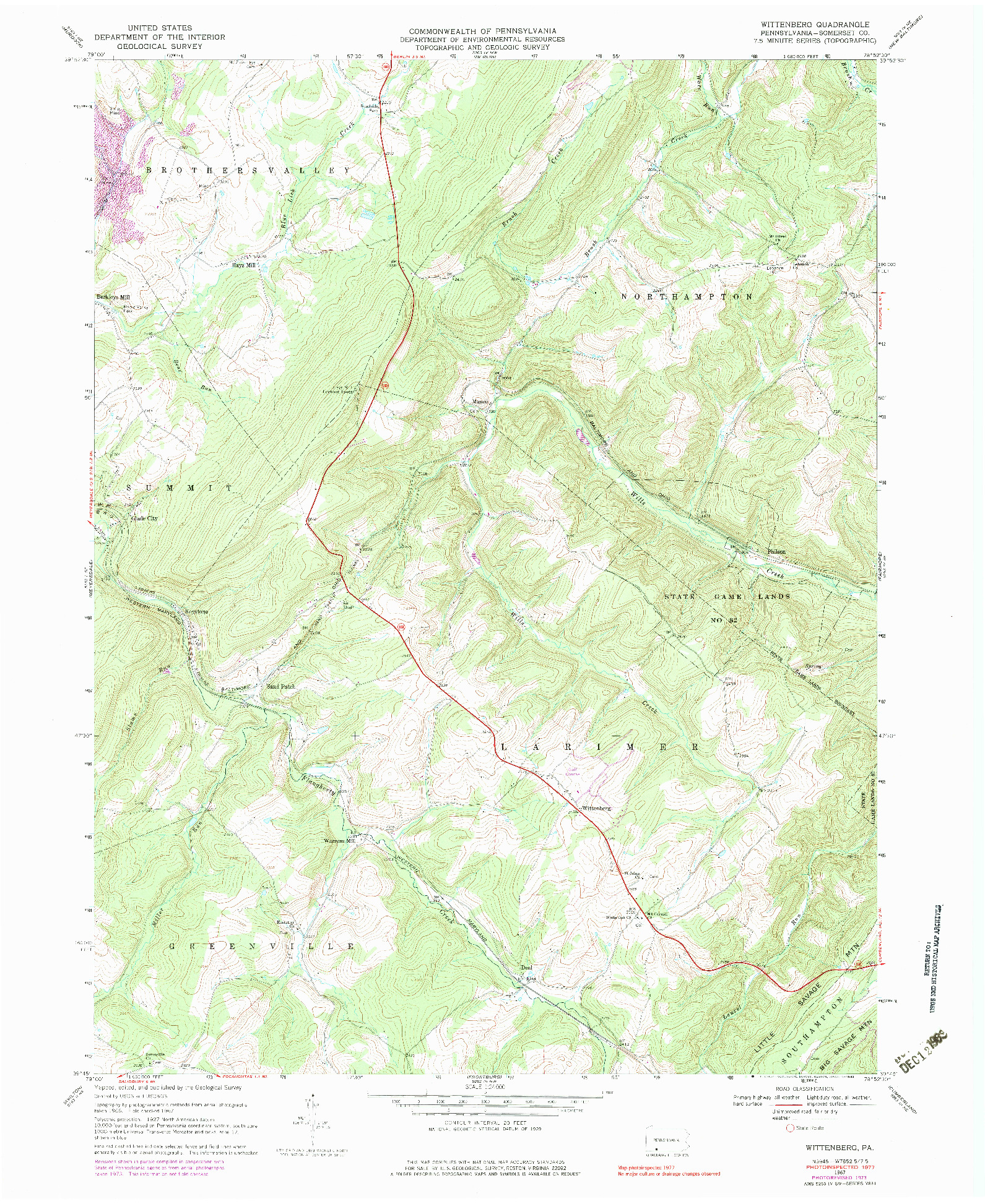 USGS 1:24000-SCALE QUADRANGLE FOR WITTENBURG, PA 1967