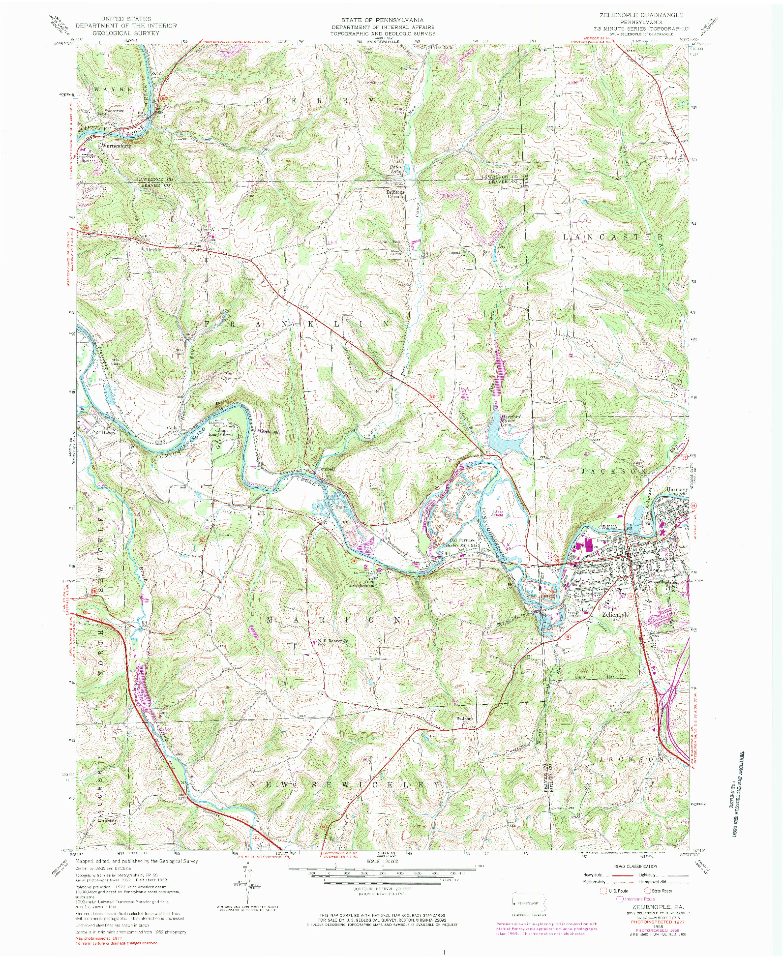 USGS 1:24000-SCALE QUADRANGLE FOR ZELIENOPLE, PA 1958