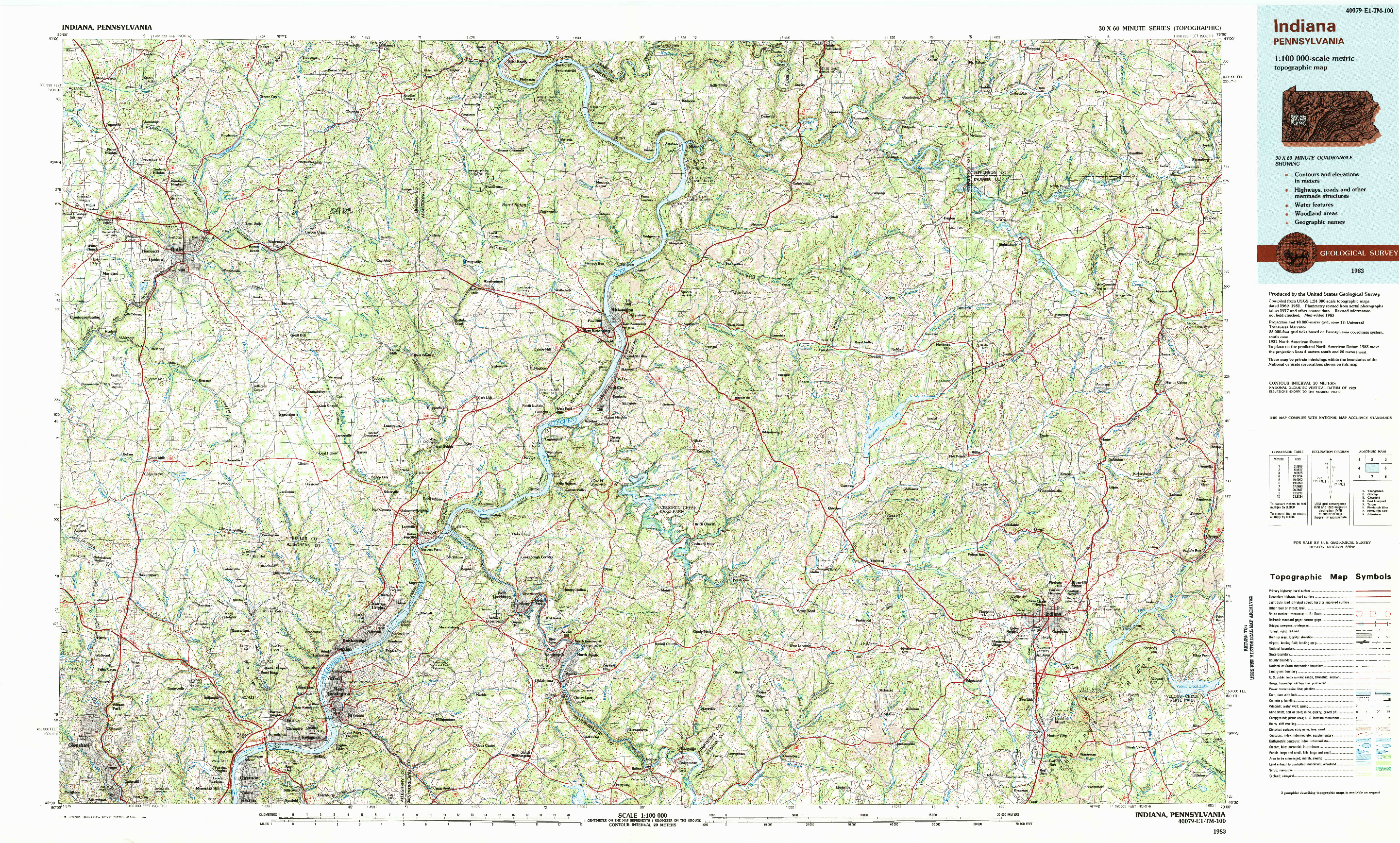 USGS 1:100000-SCALE QUADRANGLE FOR INDIANA, PA 1983