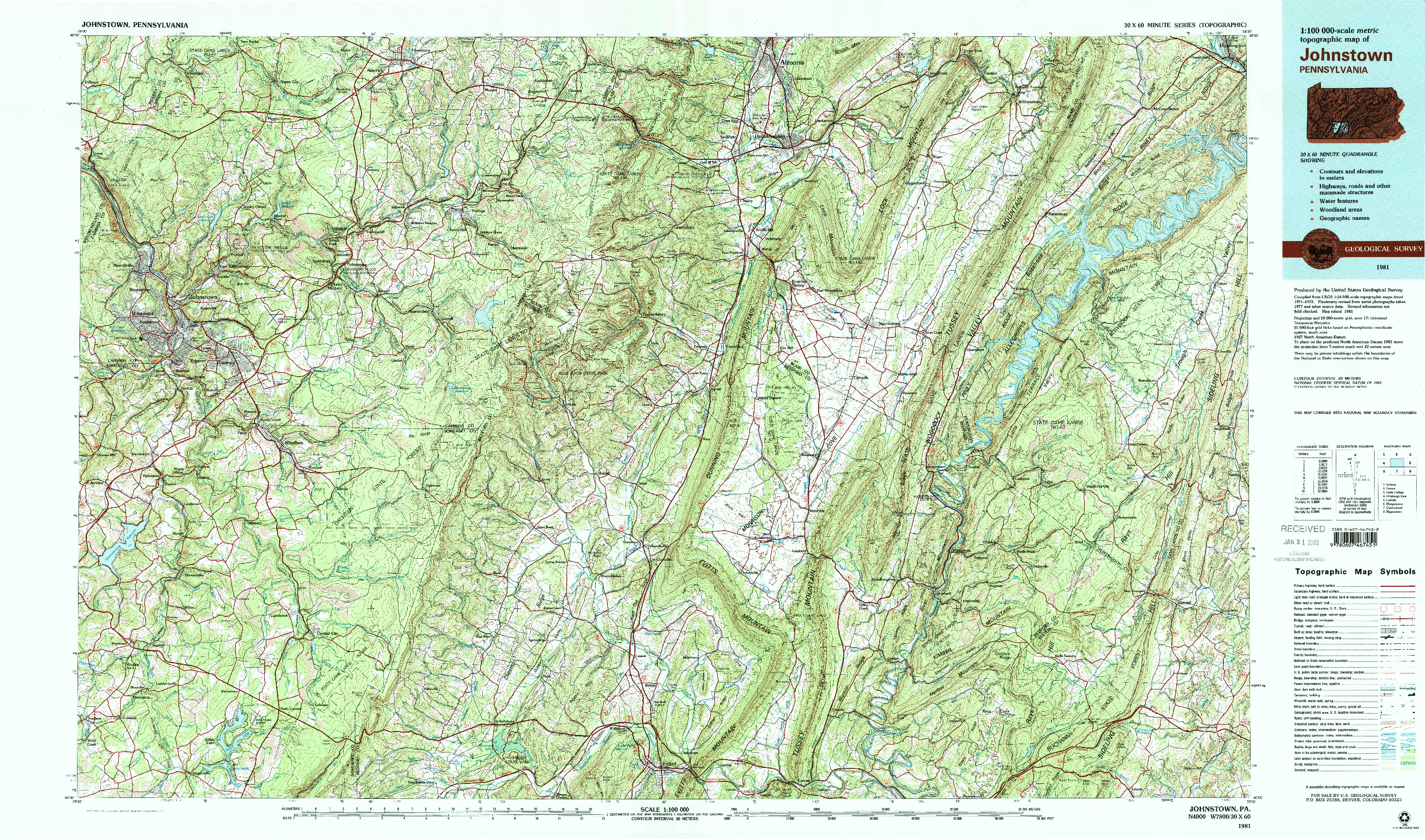 USGS 1:100000-SCALE QUADRANGLE FOR JOHNSTOWN, PA 1981