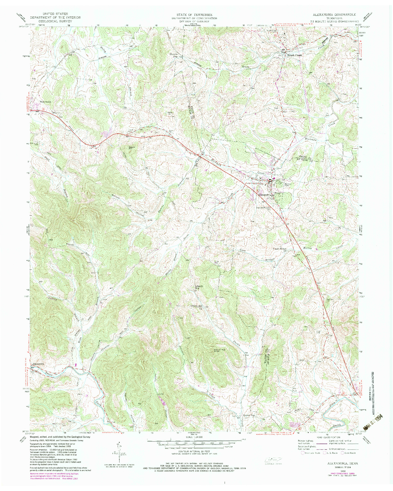 USGS 1:24000-SCALE QUADRANGLE FOR ALEXANDRIA, TN 1958