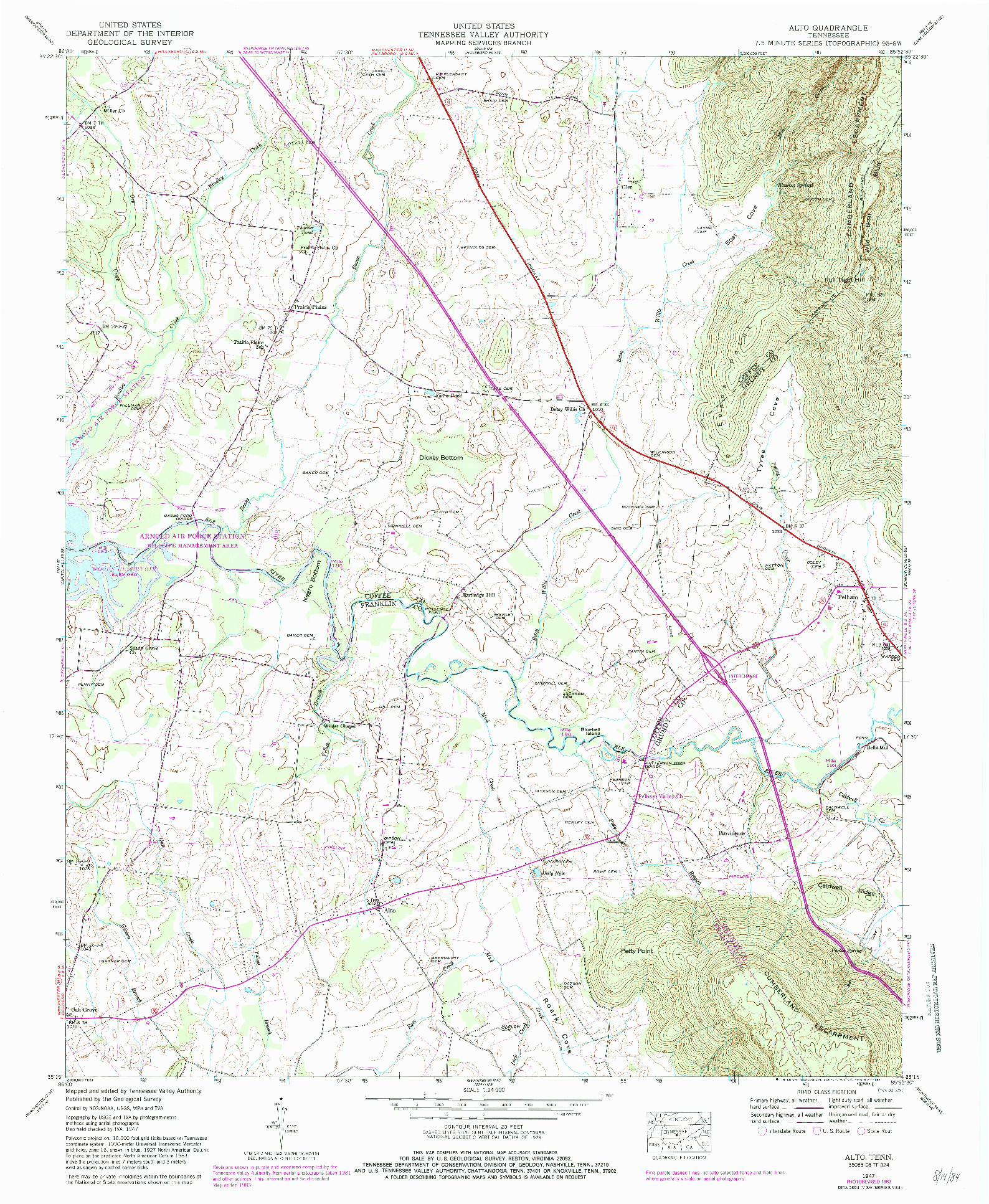 USGS 1:24000-SCALE QUADRANGLE FOR ALTO, TN 1947