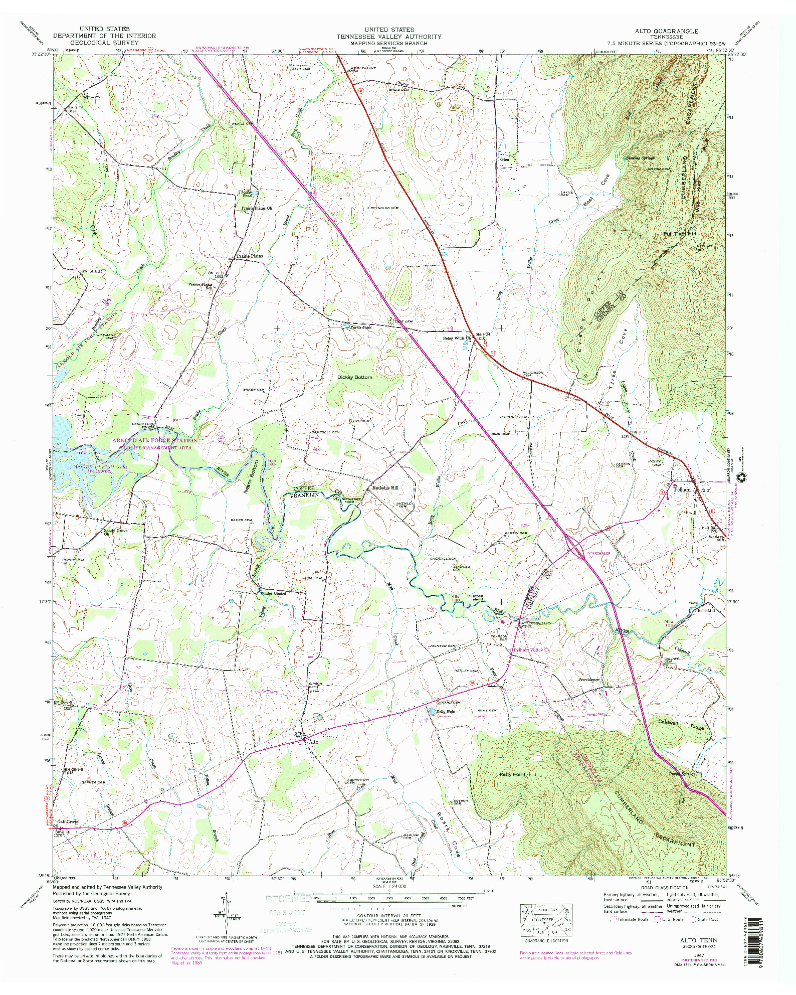 USGS 1:24000-SCALE QUADRANGLE FOR ALTO, TN 1947