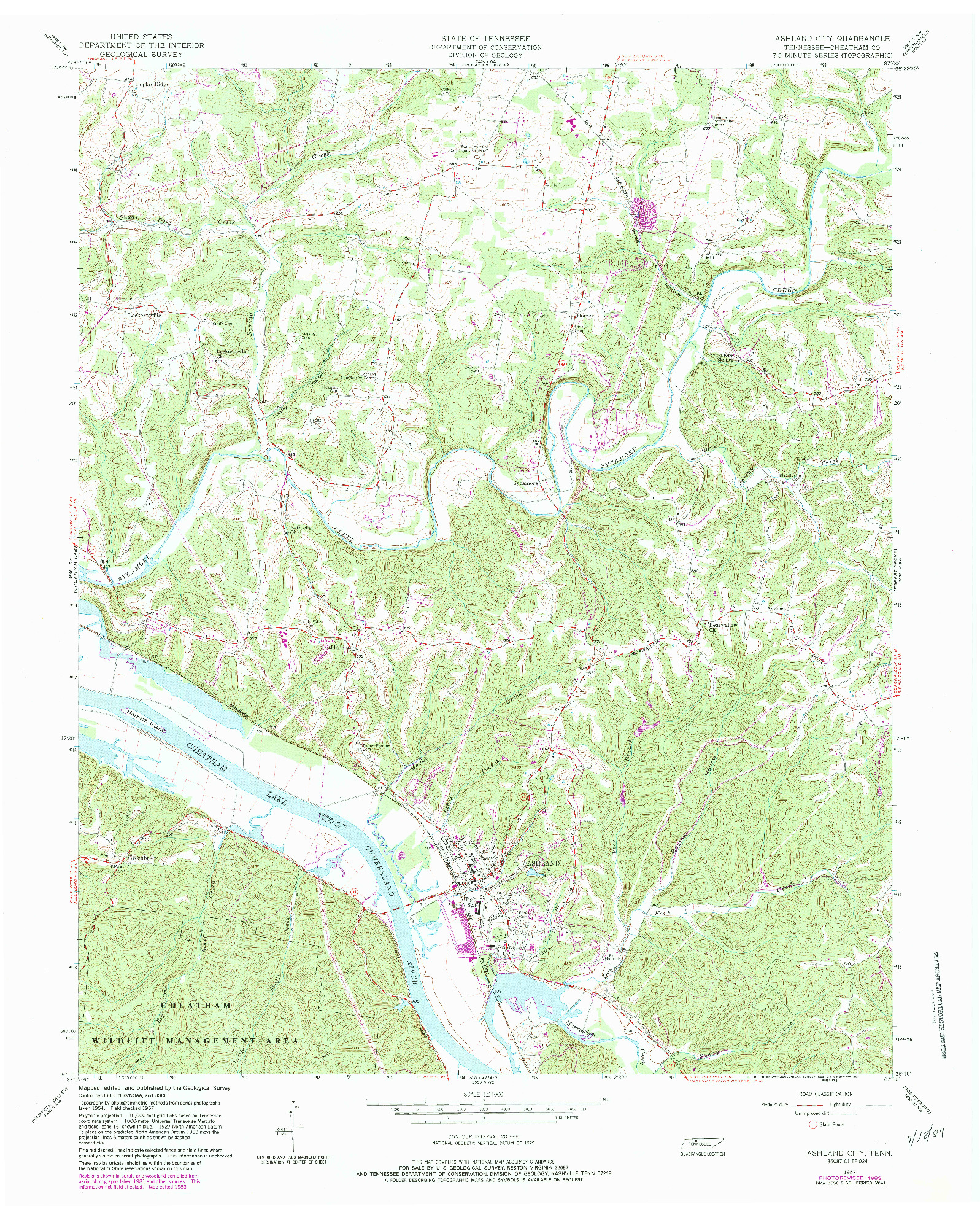 USGS 1:24000-SCALE QUADRANGLE FOR ASHLAND CITY, TN 1957