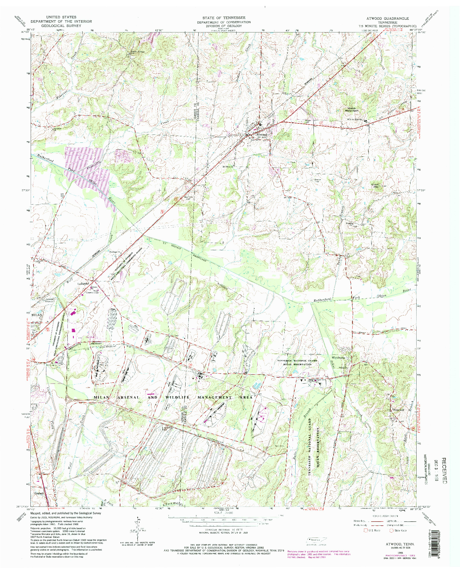 USGS 1:24000-SCALE QUADRANGLE FOR ATWOOD, TN 1966