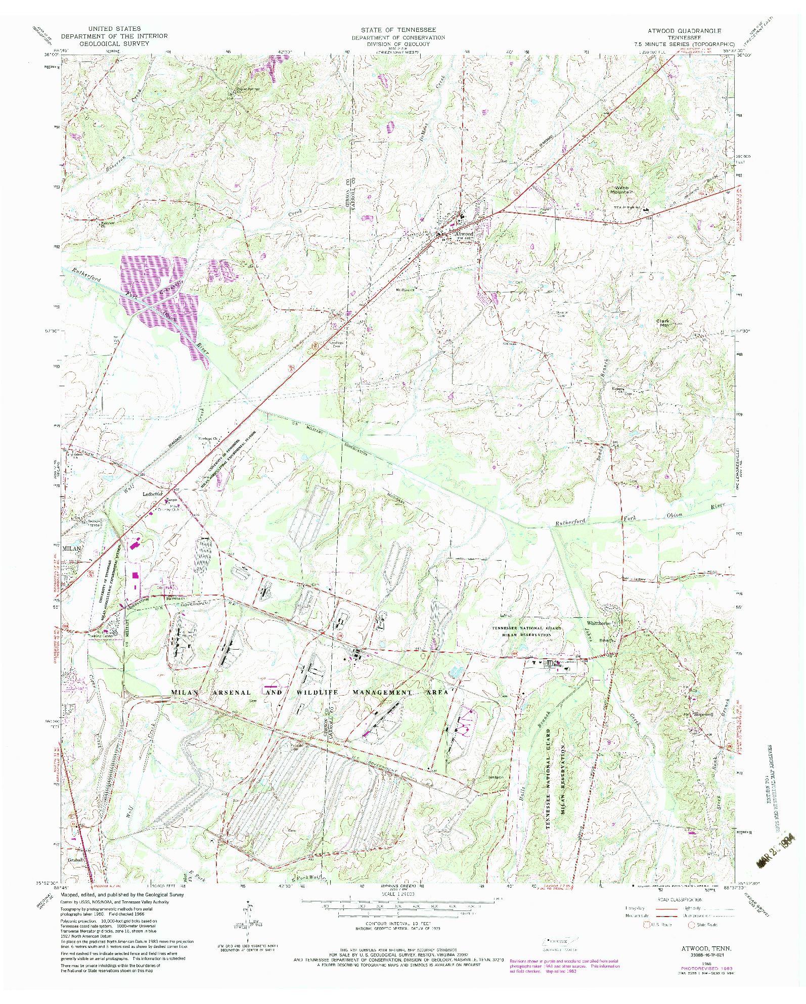 USGS 1:24000-SCALE QUADRANGLE FOR ATWOOD, TN 1966