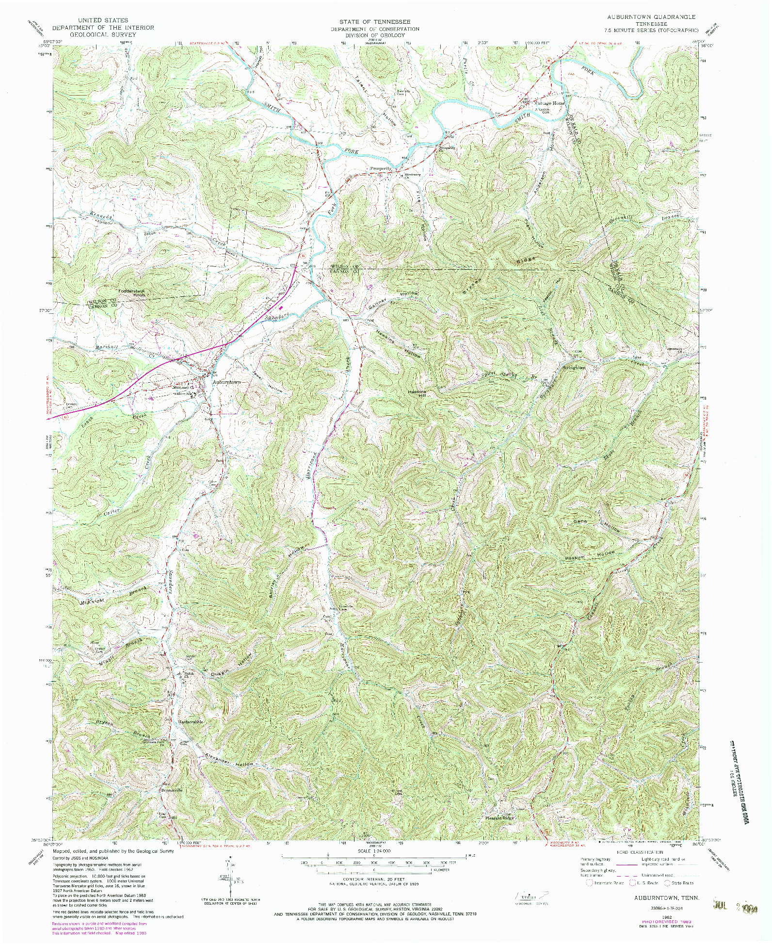 USGS 1:24000-SCALE QUADRANGLE FOR AUBURNTOWN, TN 1962