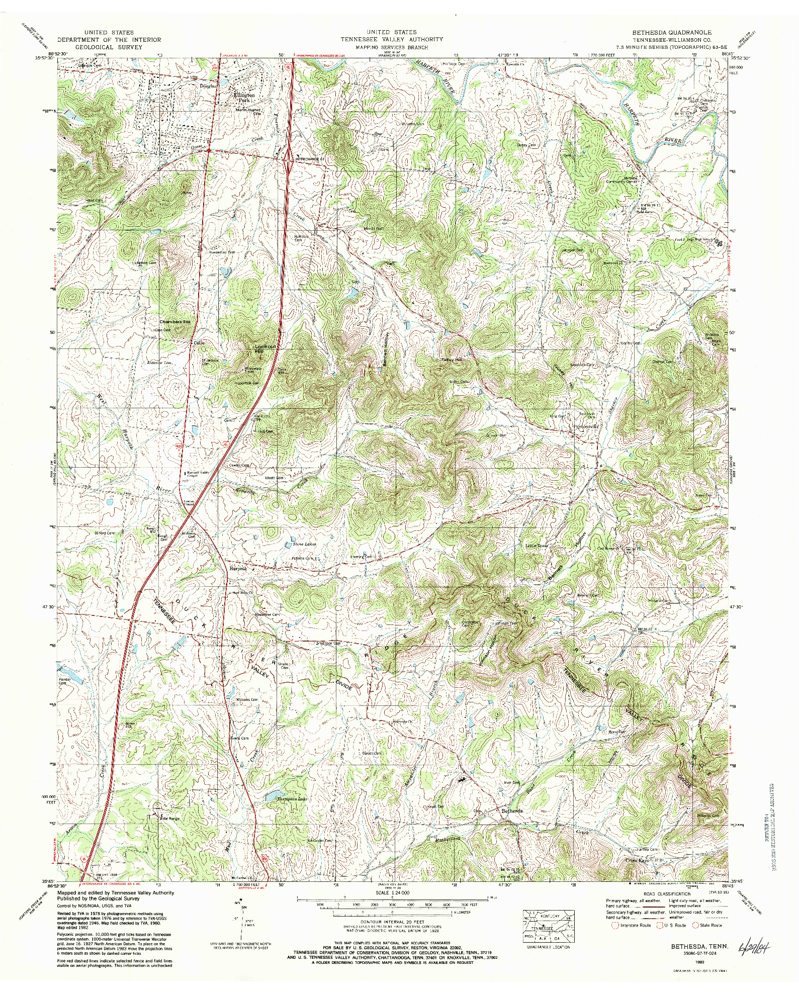 USGS 1:24000-SCALE QUADRANGLE FOR BETHESDA, TN 1982