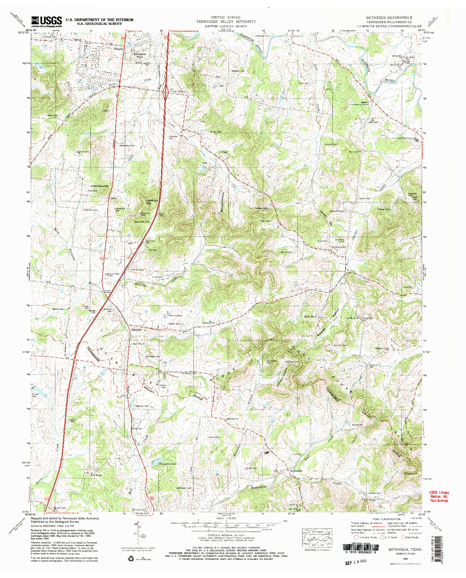 USGS 1:24000-SCALE QUADRANGLE FOR BETHESDA, TN 1982