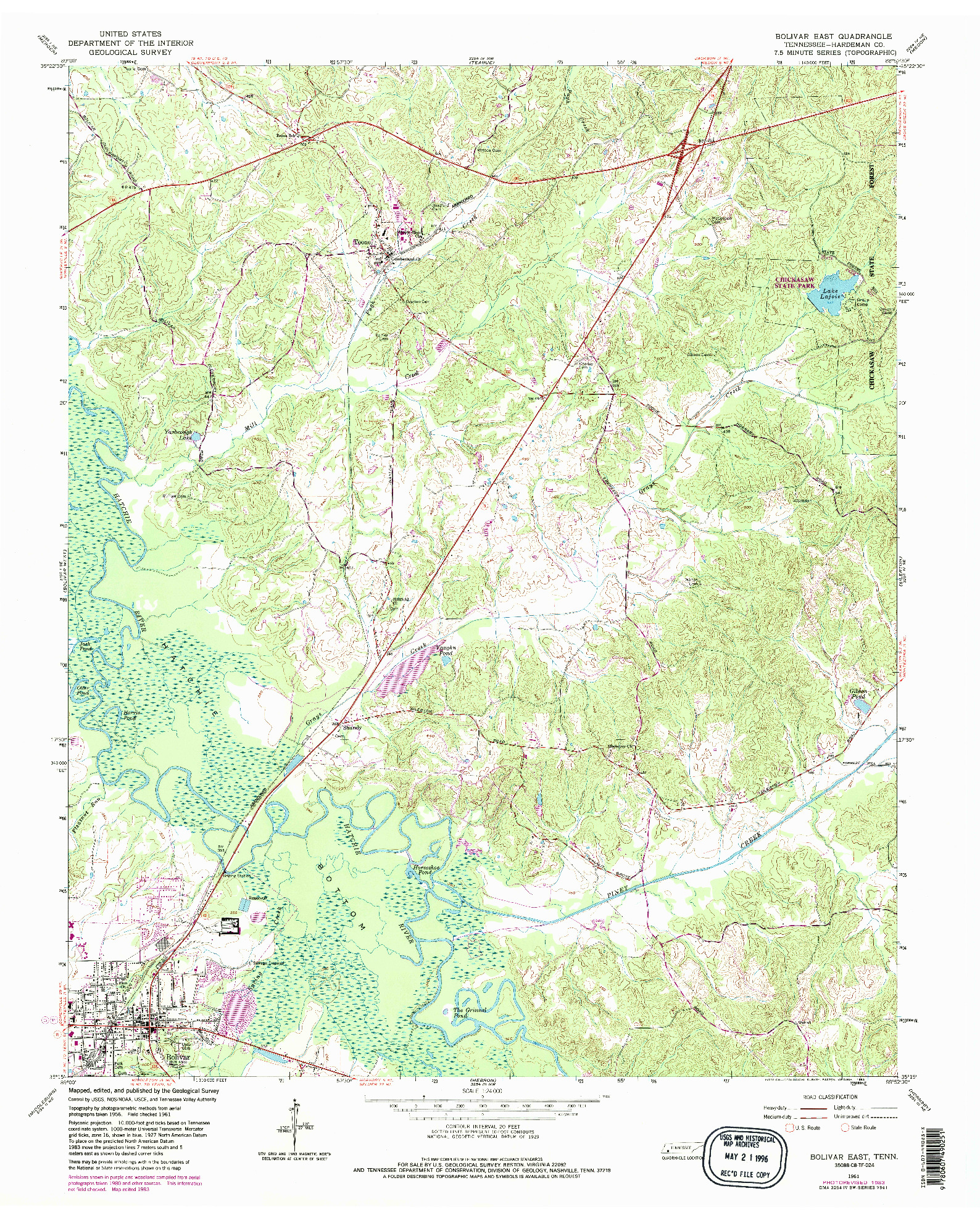 USGS 1:24000-SCALE QUADRANGLE FOR BOLIVAR EAST, TN 1961