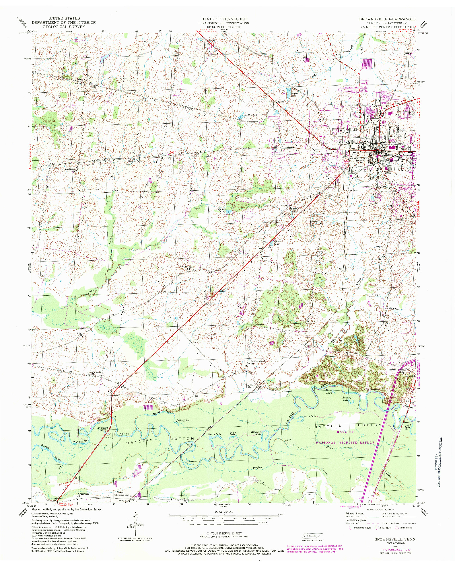 USGS 1:24000-SCALE QUADRANGLE FOR BROWNSVILLE, TN 1950