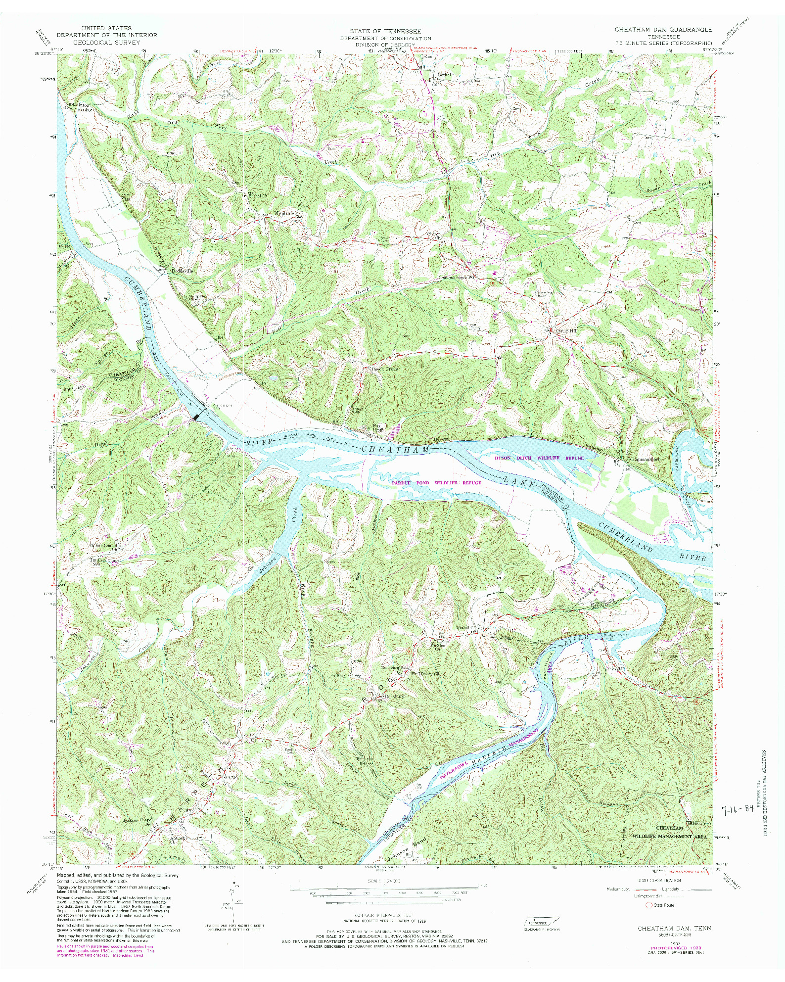 USGS 1:24000-SCALE QUADRANGLE FOR CHEATHAM DAM, TN 1957