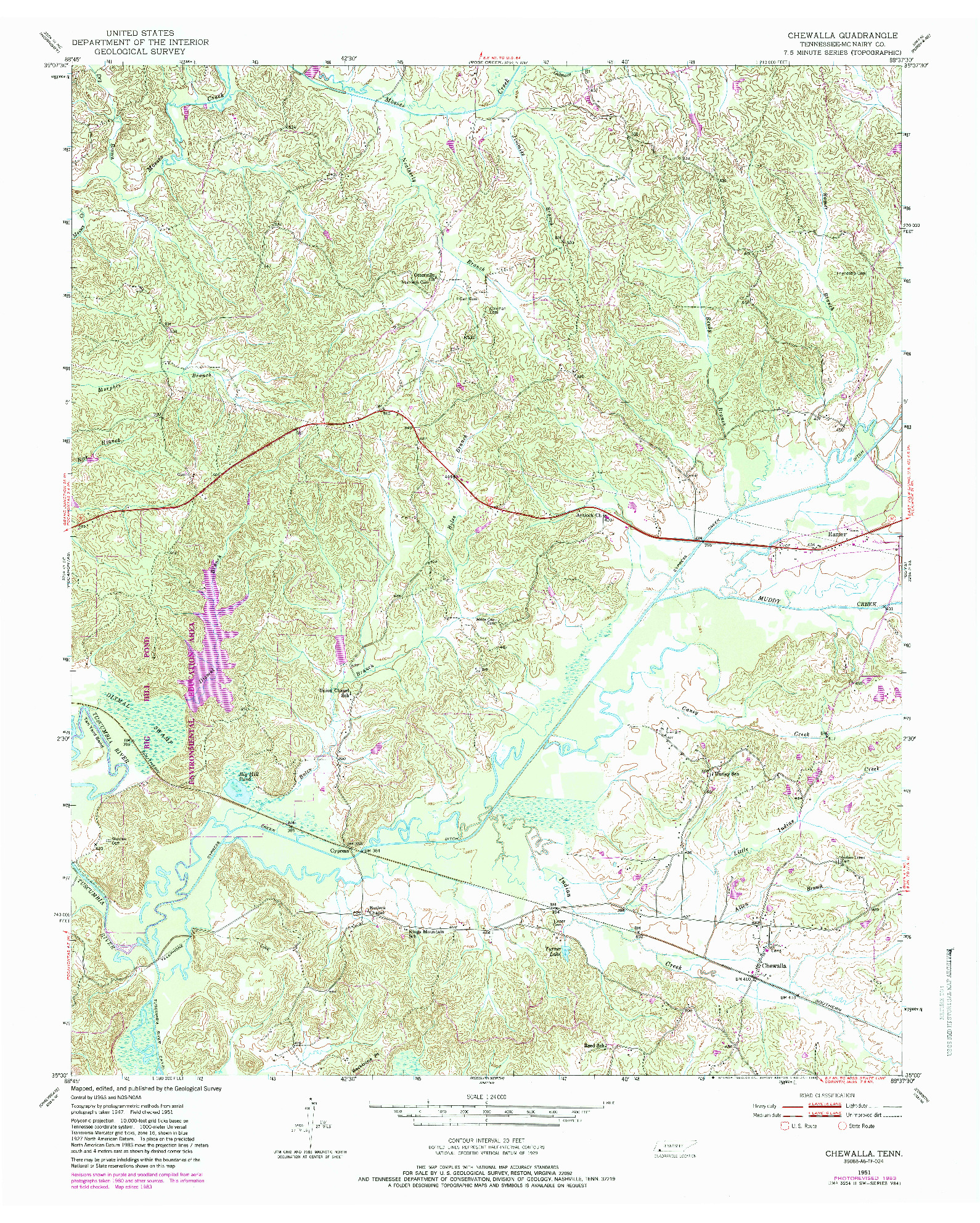 USGS 1:24000-SCALE QUADRANGLE FOR CHEWALLA, TN 1951